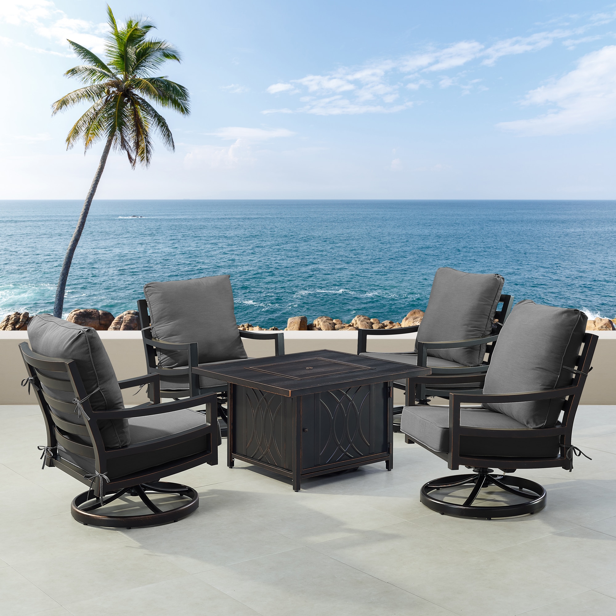 Oakland Living HUDSON4CHCAVEBKCU Patio-Conversation-Sets - View #3