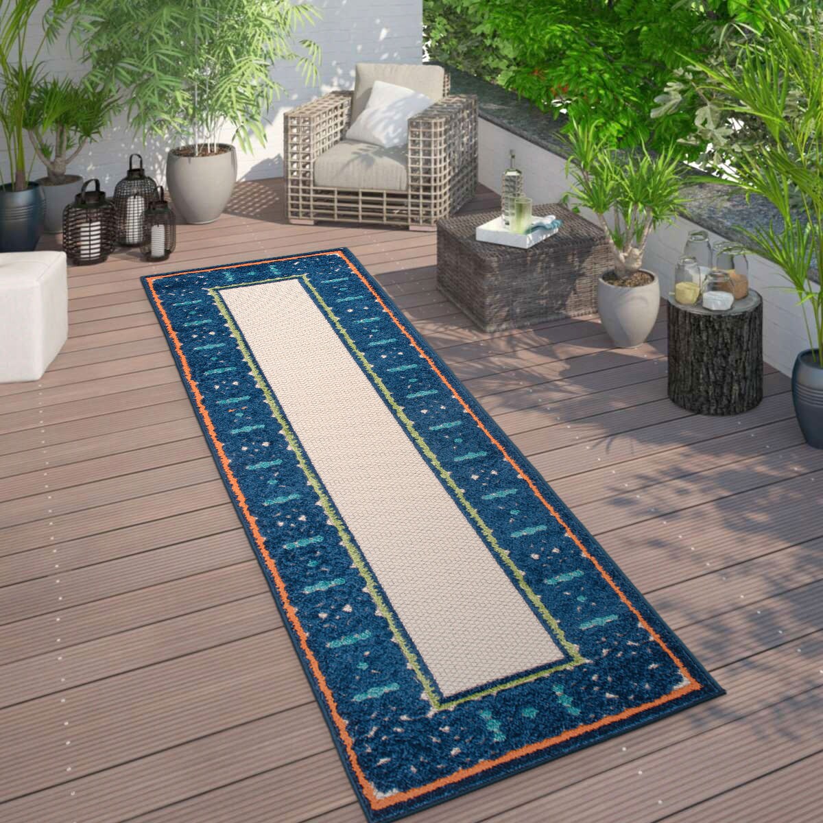 World Rug Gallery Bohemian Bordered Indoor/Outdoor Flatweave Waterproof Backyard Patio Area Rug - Gray - 2'x7' Runner