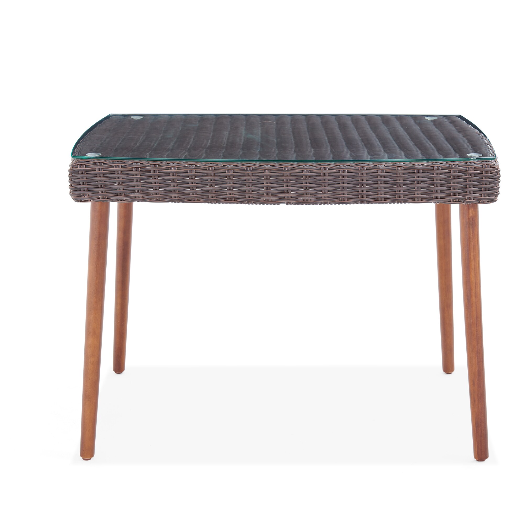 Athens Dark Brown Wicker and Glass Outdoor Cocktail Table