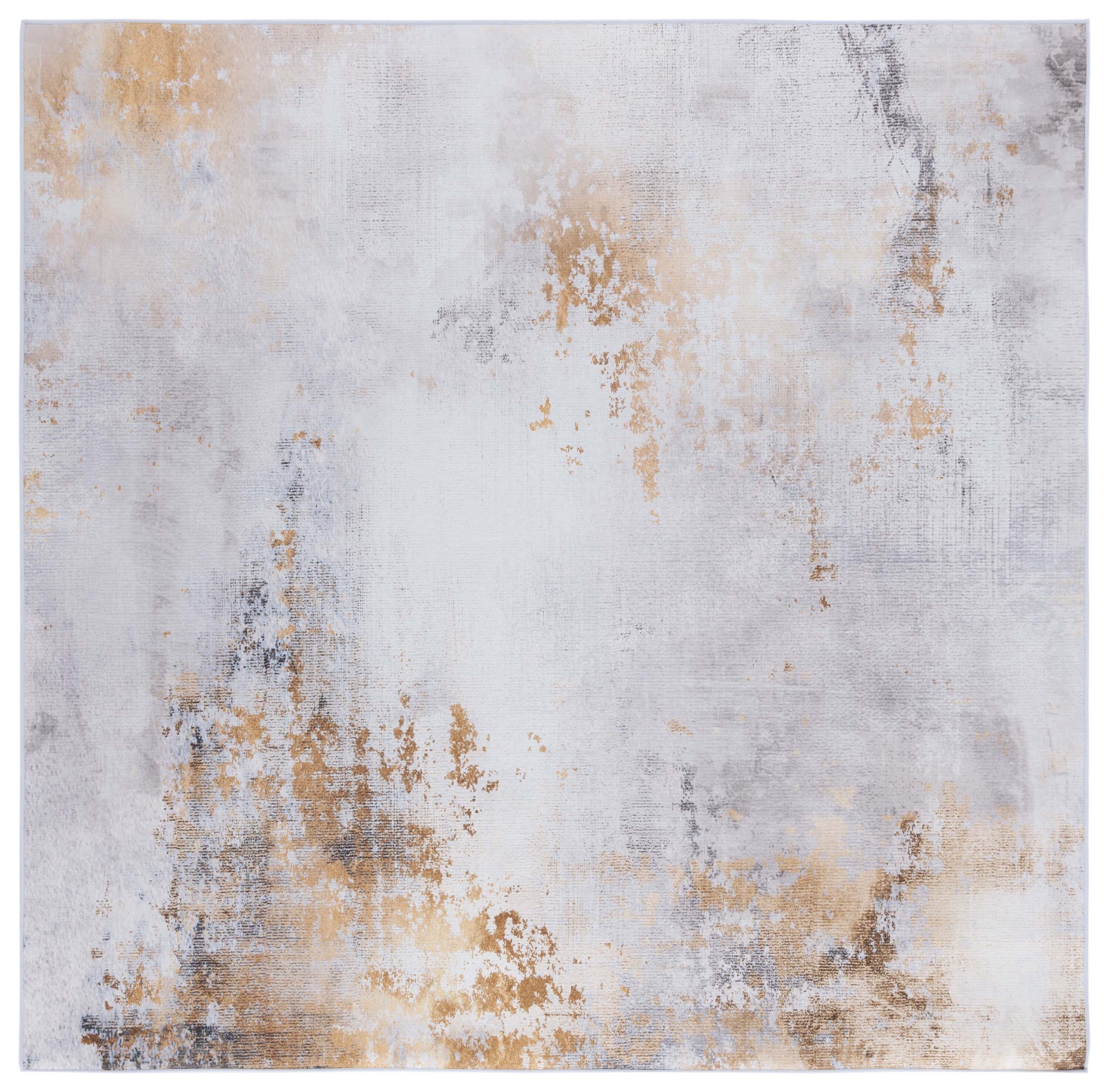 Tacoma 6 ft. Round Gray and Gold Abstract Wool Area Rug