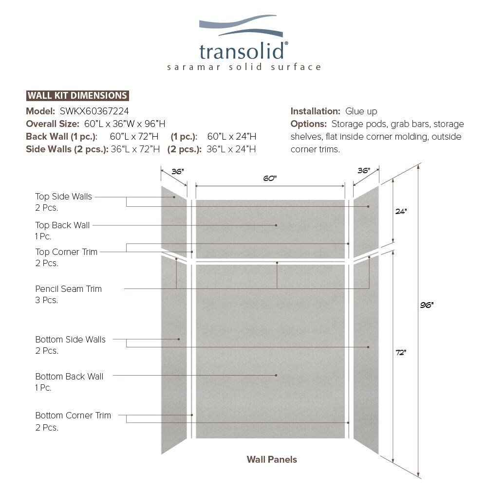 Transolid SWKX60367224-27V Shower-Wall-Surrounds - View #5