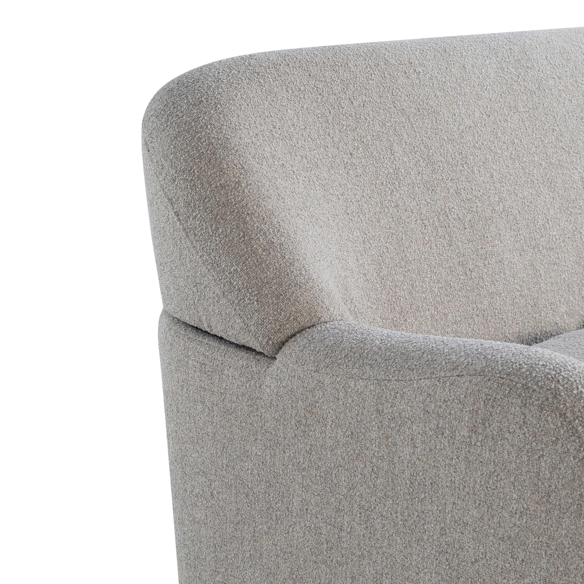 Pebble Gray Boucle Fabric Loveseat with Round Arms and Storage
