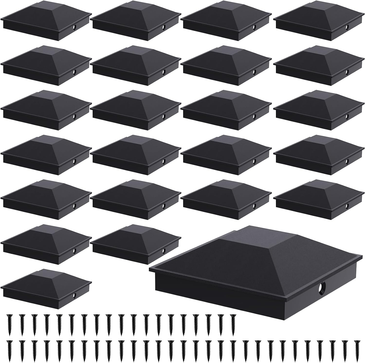 Etokfoks  Black Plastic 4x4 Fence Post Caps with Frosted Finish and Screws 24 Pack Waterproof Wooden Deck Railing Post Protection