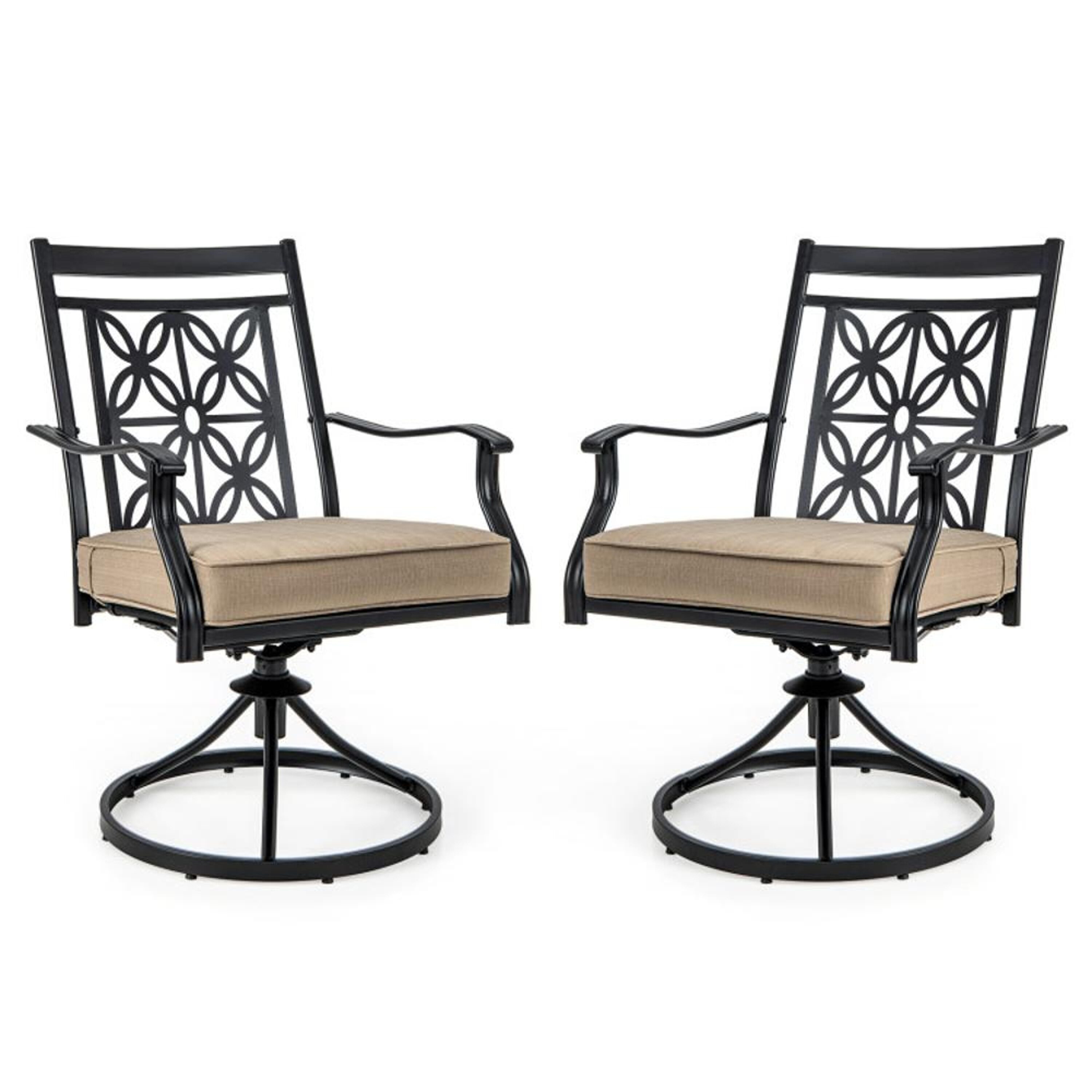BABOOM BOM-W71588-CO Patio Swivel Chair Set of 2 Black Metal Frame Swivel Dining Chair with Brown Polyester Cushioned Seat