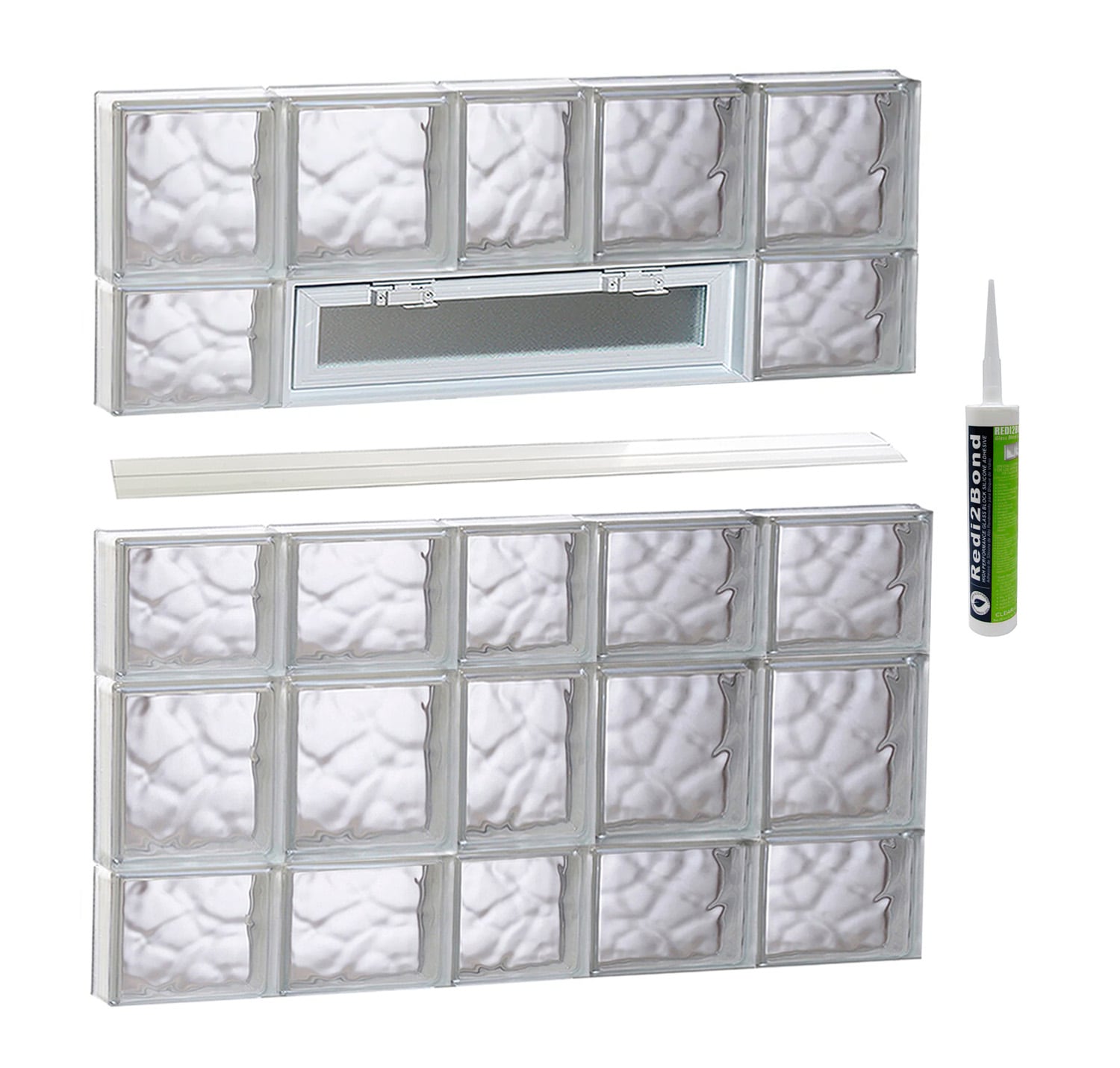 REDI2SET V3834DC Wavy Glass 36-3/4-in x 32-3/4-in Frameless Replacement Vented Glass Block Window