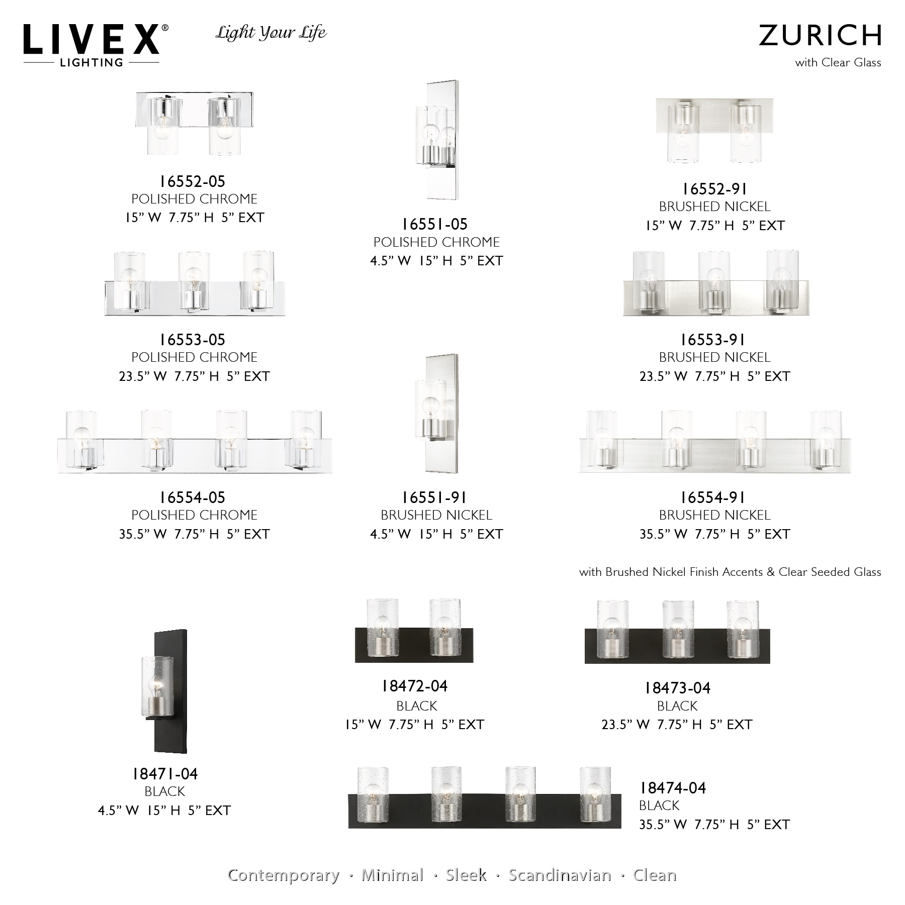 Zurich Black and Brushed Nickel 4-Light Vanity with Clear Seeded Glass