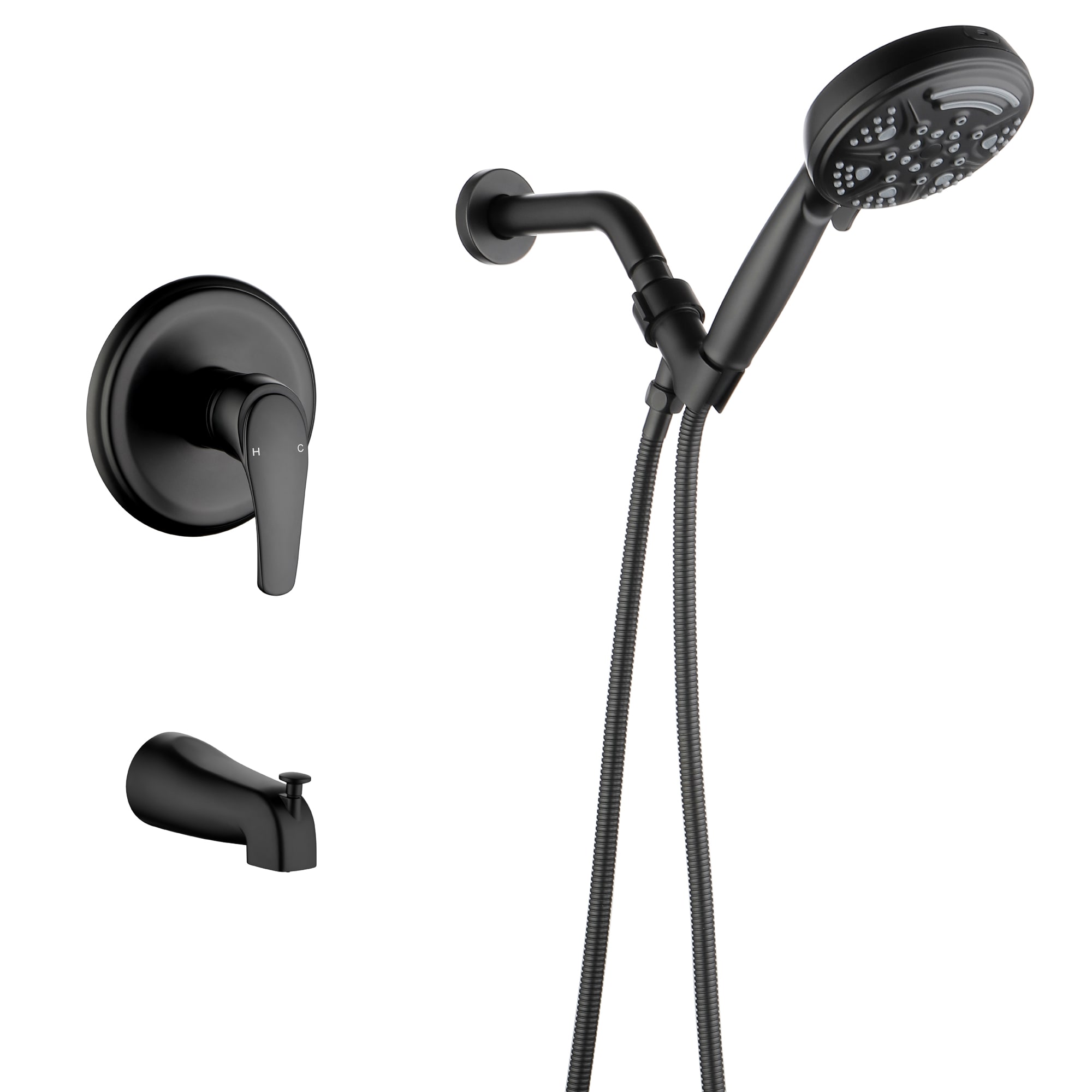 WELLFOR WA4003MB02 Matte Black 1-handle Handheld 5-in Round Bathtub and shower Faucet with Valve