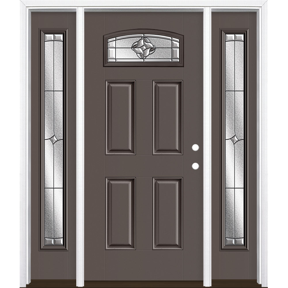 Masonite 3423261 Rozet 60-in x 80-in x 4-9/16-in Fiberglass 1/4 lite Left-hand inswing Timber Gray Painted Prehung Single door with sidelights Front Door with Brickmould Insulating core Decorative glass