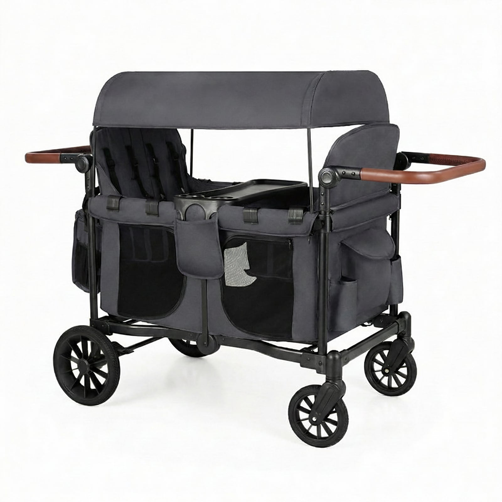 SUGIFT - Foldable Push-Pull 4-Seater Convertible 4-Kid Detachable Seat 5-Point Harness Wagon Stro...