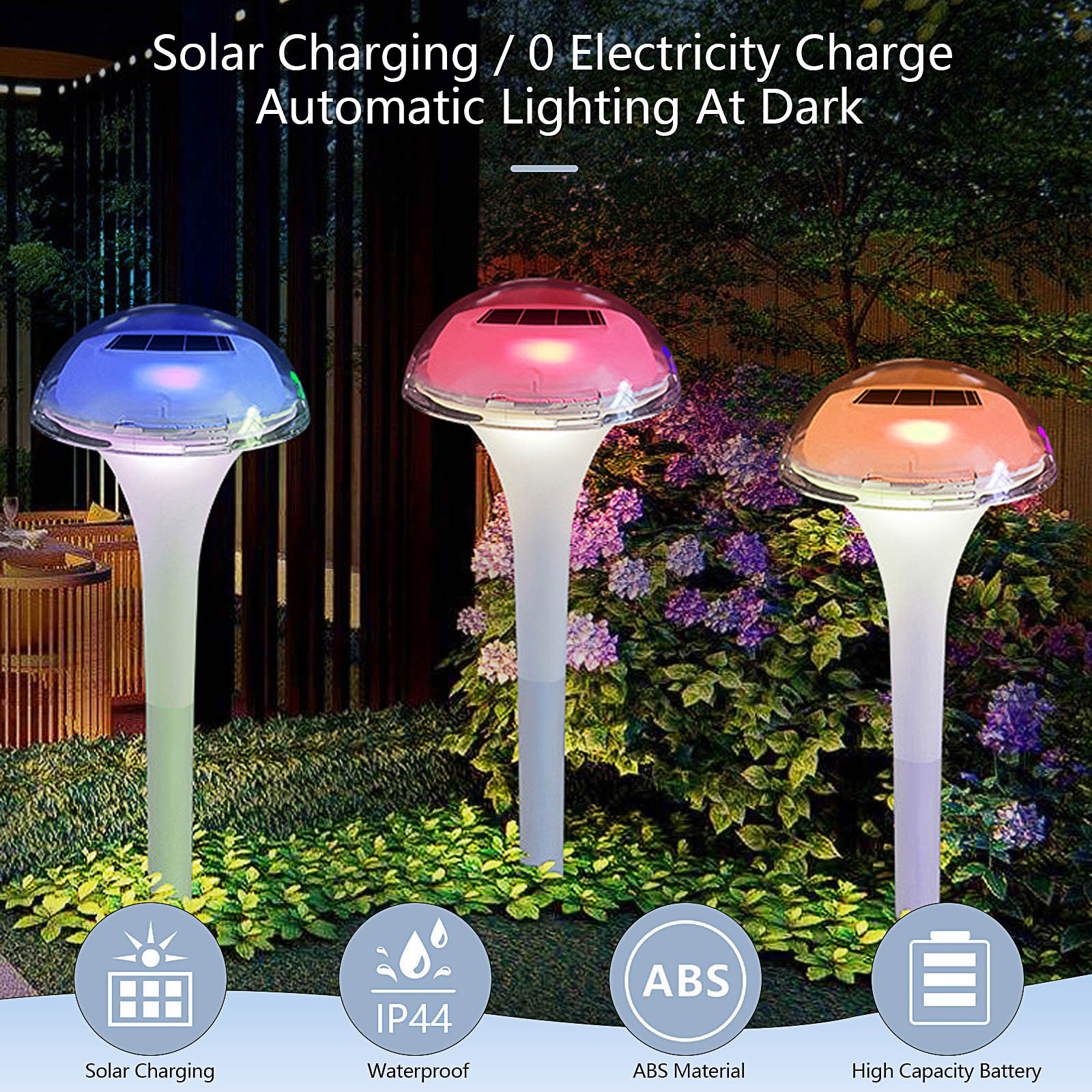Mushroom Lamp Solar Lawn Light, Outdoor Ground Mounted Led Color