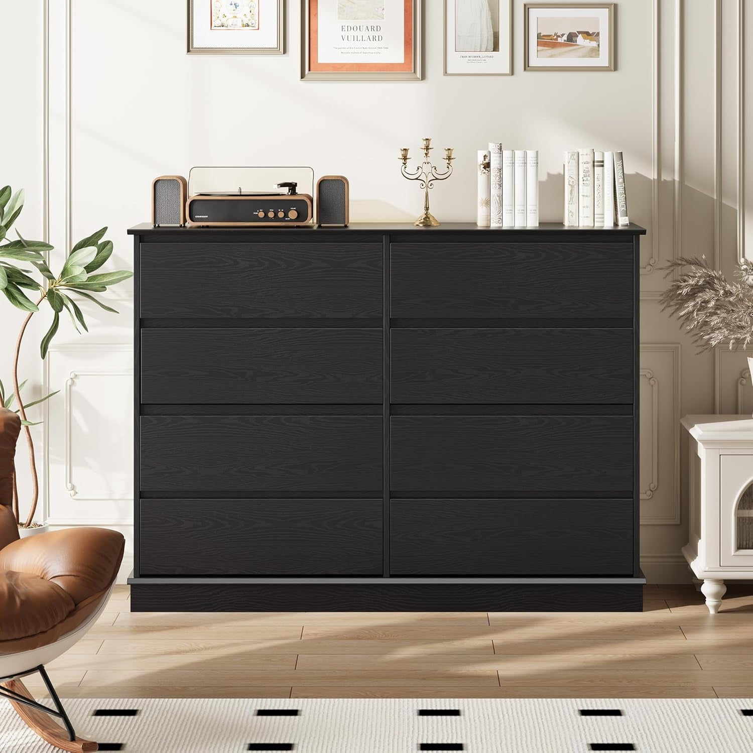 Garvee Chest of Drawers  8-Drawer Side Cabinet  Black Oak Finish  Modern Storage  Durable and Spacious Organizer for Bedroom or
