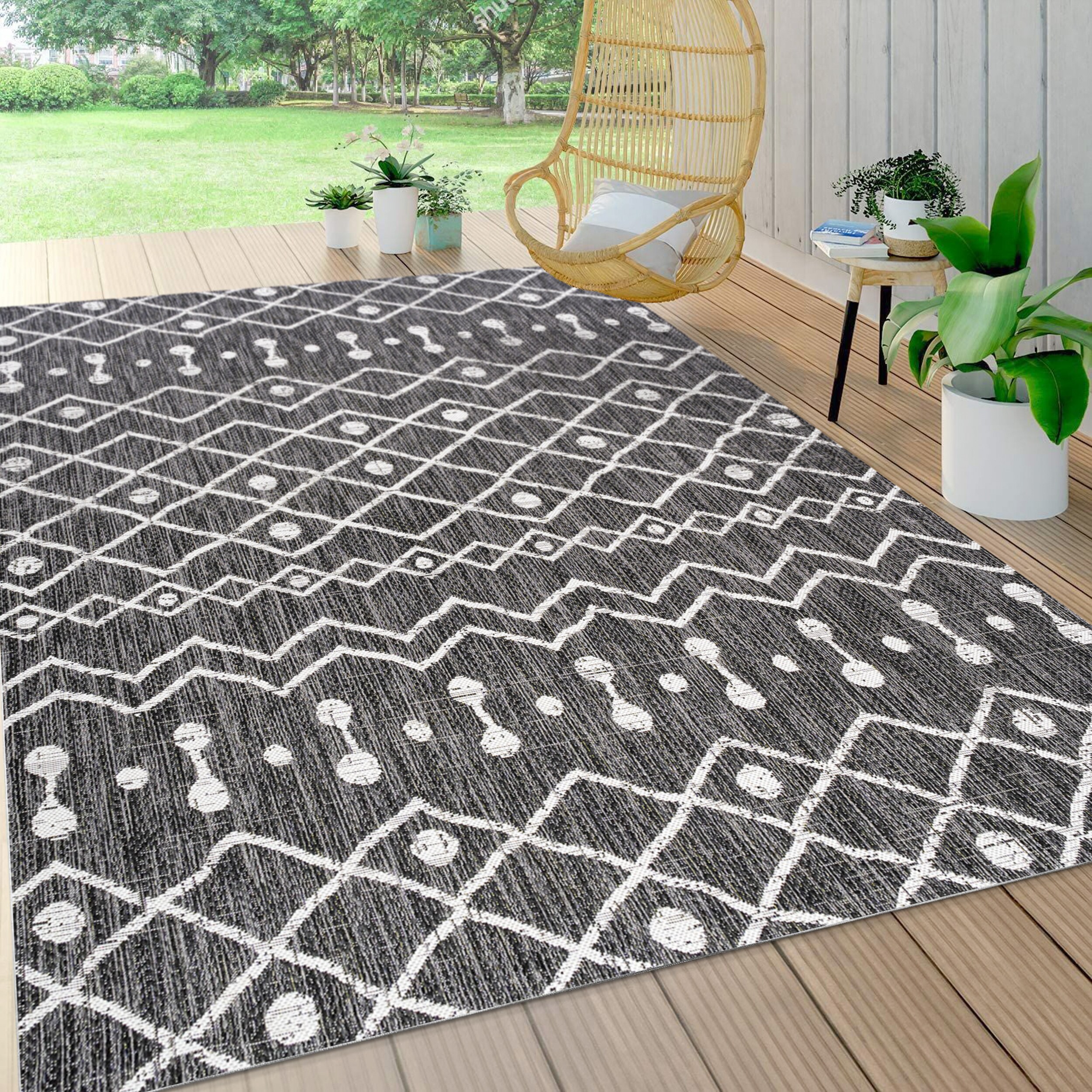 Grey Black Bohemian Tribal Area Carpet, Retro Grid Small Entrance