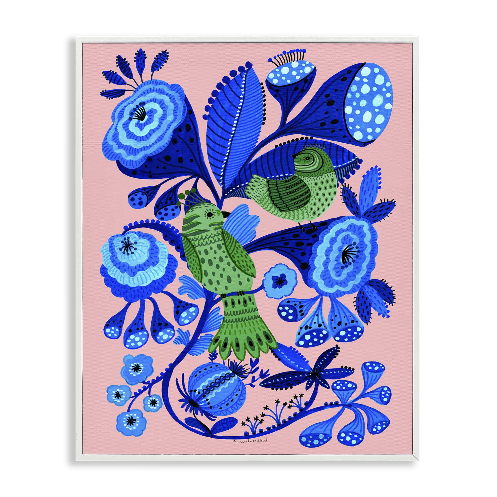 Stupell Industries BS-607-WFR-11X14 Folk Style Birds in Nature White Framed Giclee Art By Kay Widdowson 11 x 14