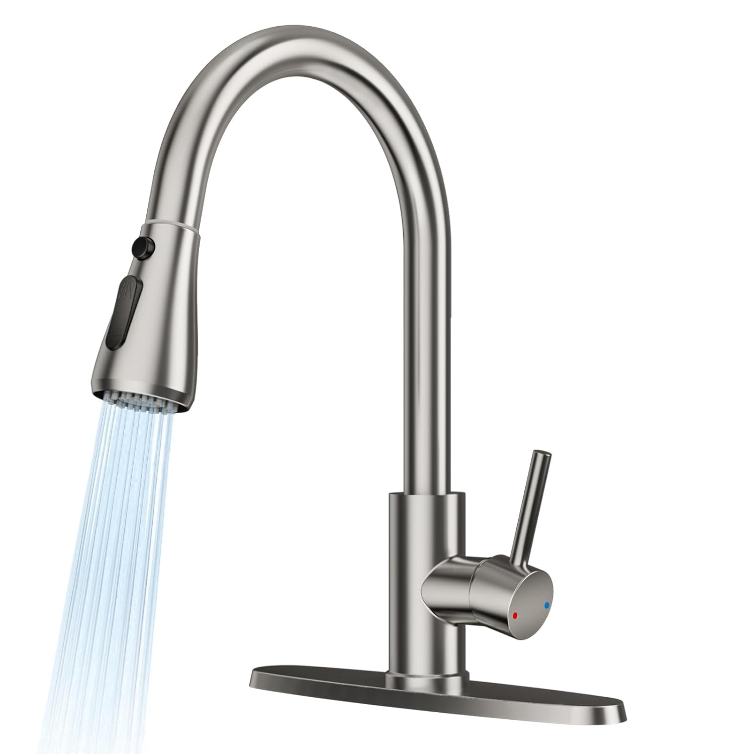 WEWE Single Handle Pull Down Kitchen Faucet with 3 Spray Modes High Arc Gooseneck 16.38 in Brushed Nickel Stainless Steel Fits 1 or 3 Hole Sinks