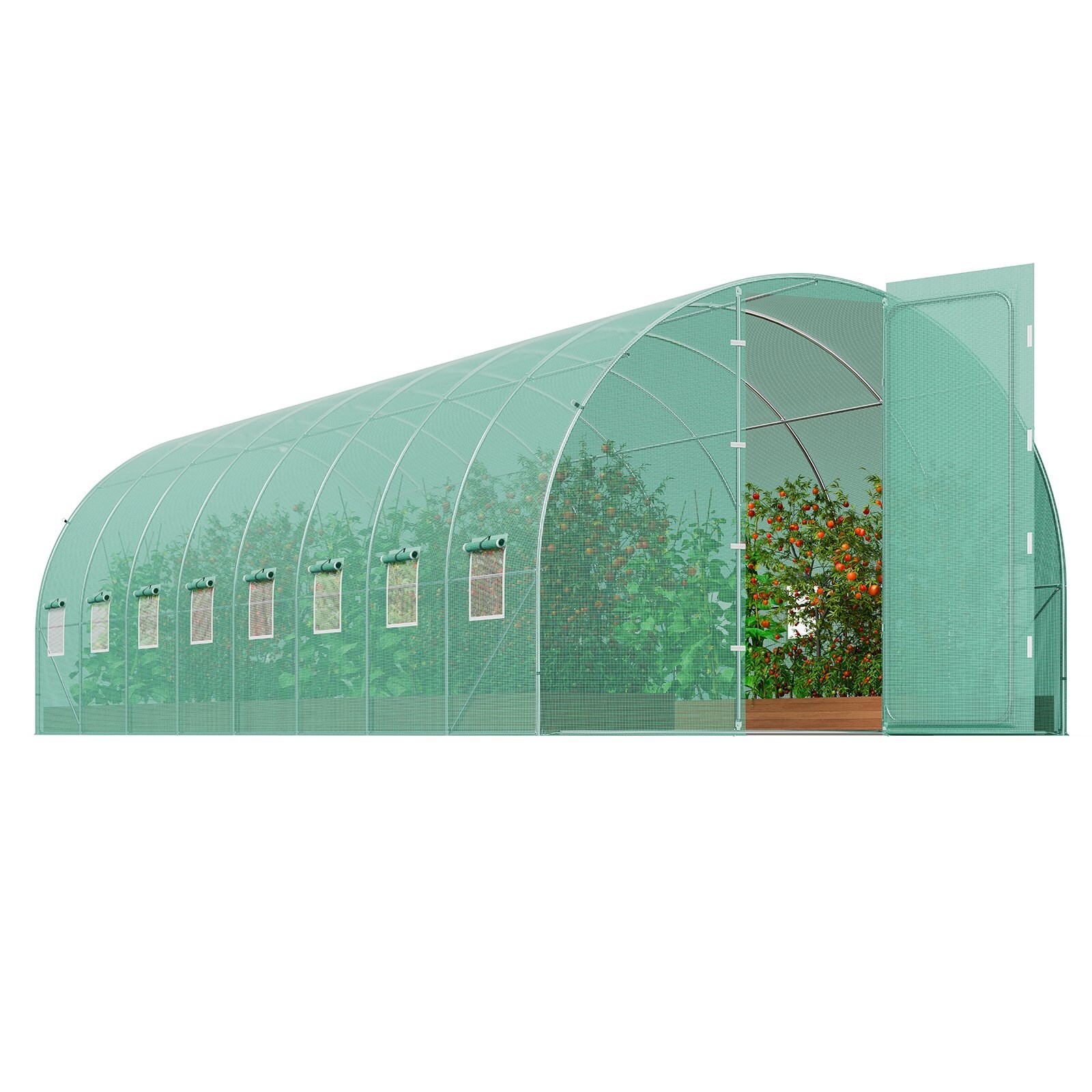 Slickblue Walk in Tunnel Greenhouse with Galvanized Steel Frame Swing Door and 16 Roll up Windows for Backyard Use