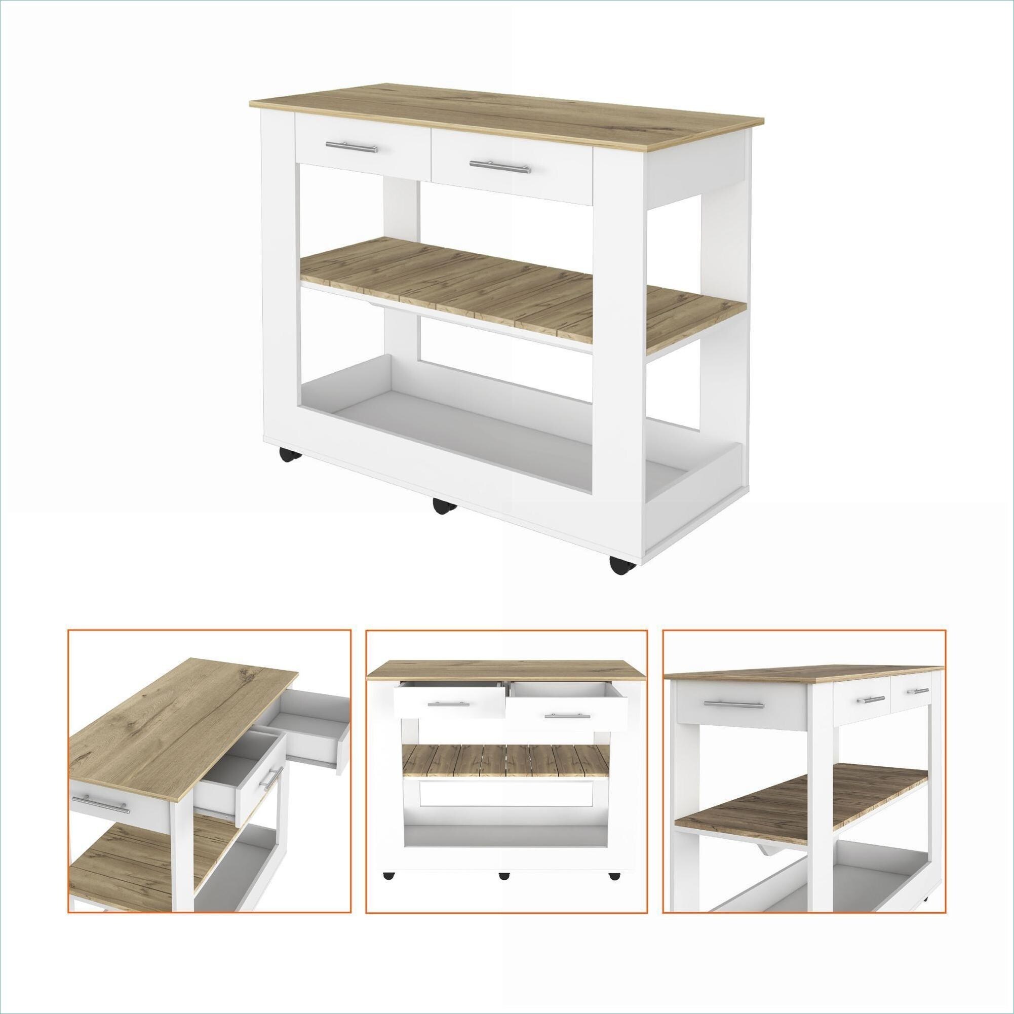 Watnature Kitchen Daily Use Engineered Wood Mobile Kitchen Island 46 ...