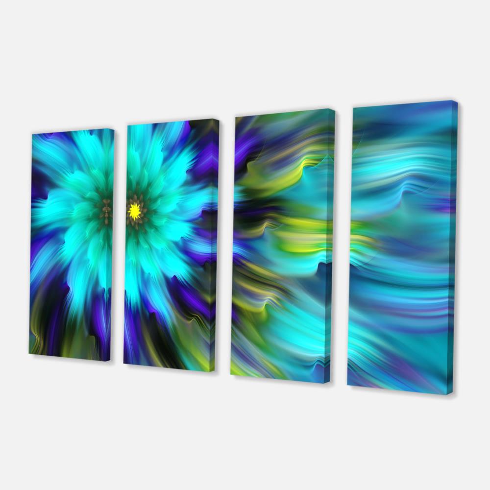 Designart Massive Blue Green Fractal Flower- Floral Canvas Art Print in ...