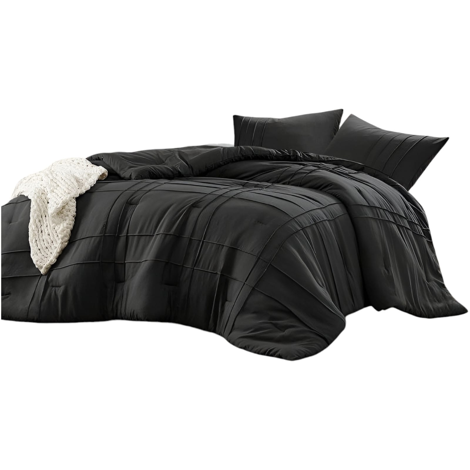 Slickblue D-FR-BLKKIN79134 3-Piece Black King- Full/ Queen- Twin/Twin XL Pre Washed Microfiber Comforter Set with Pinch Pleat Grid Pattern for Bedroom