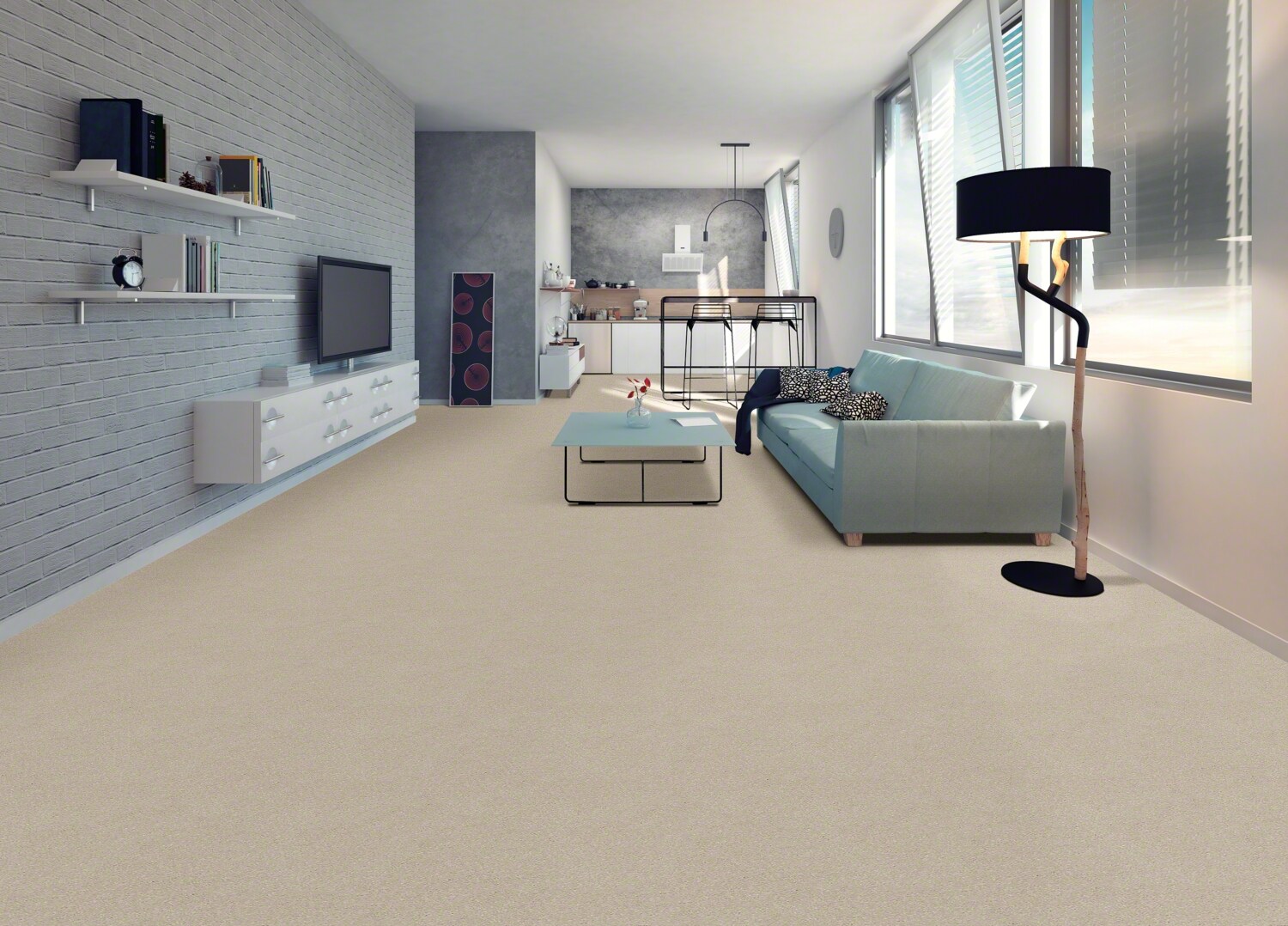 STAINMASTER (Sample) Blue Diamonds III Bleached Off-white 73.1-oz sq yard Polyester Textured Indoor Carpet