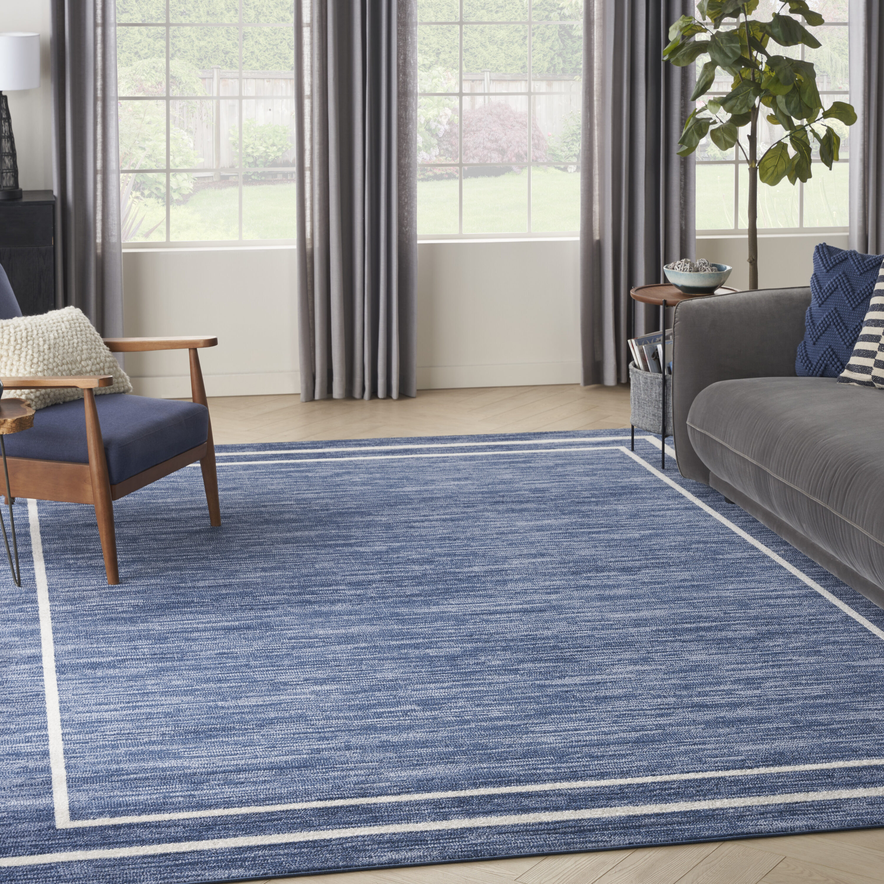Nourison 099446148896 Essentials 9 x 12 (ft) Loomed Polypropylene Navy/Ivory Rectangular Indoor/Outdoor Area rug