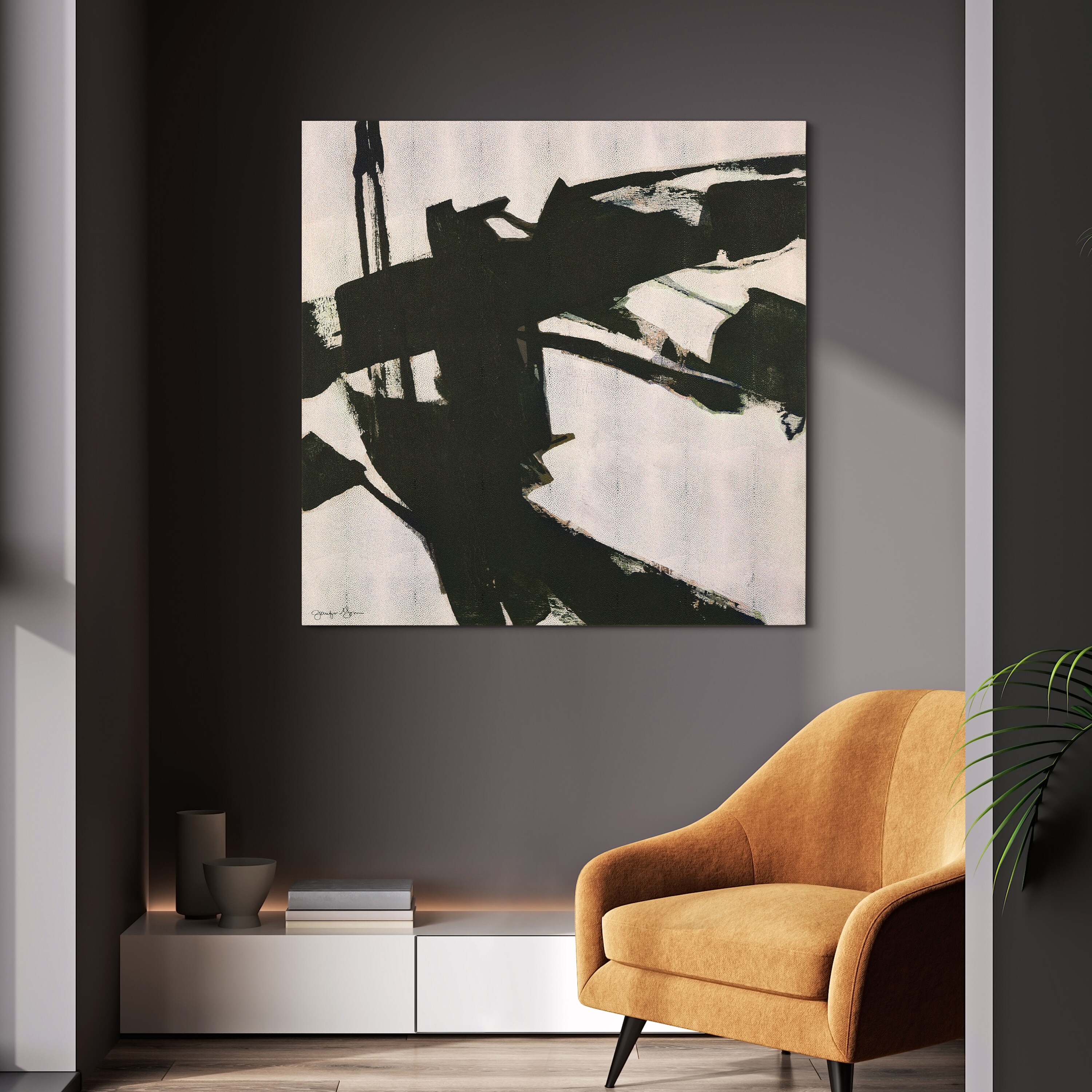 Bold Abstraction Black and White Art on Gold Shagreen Canvas Set