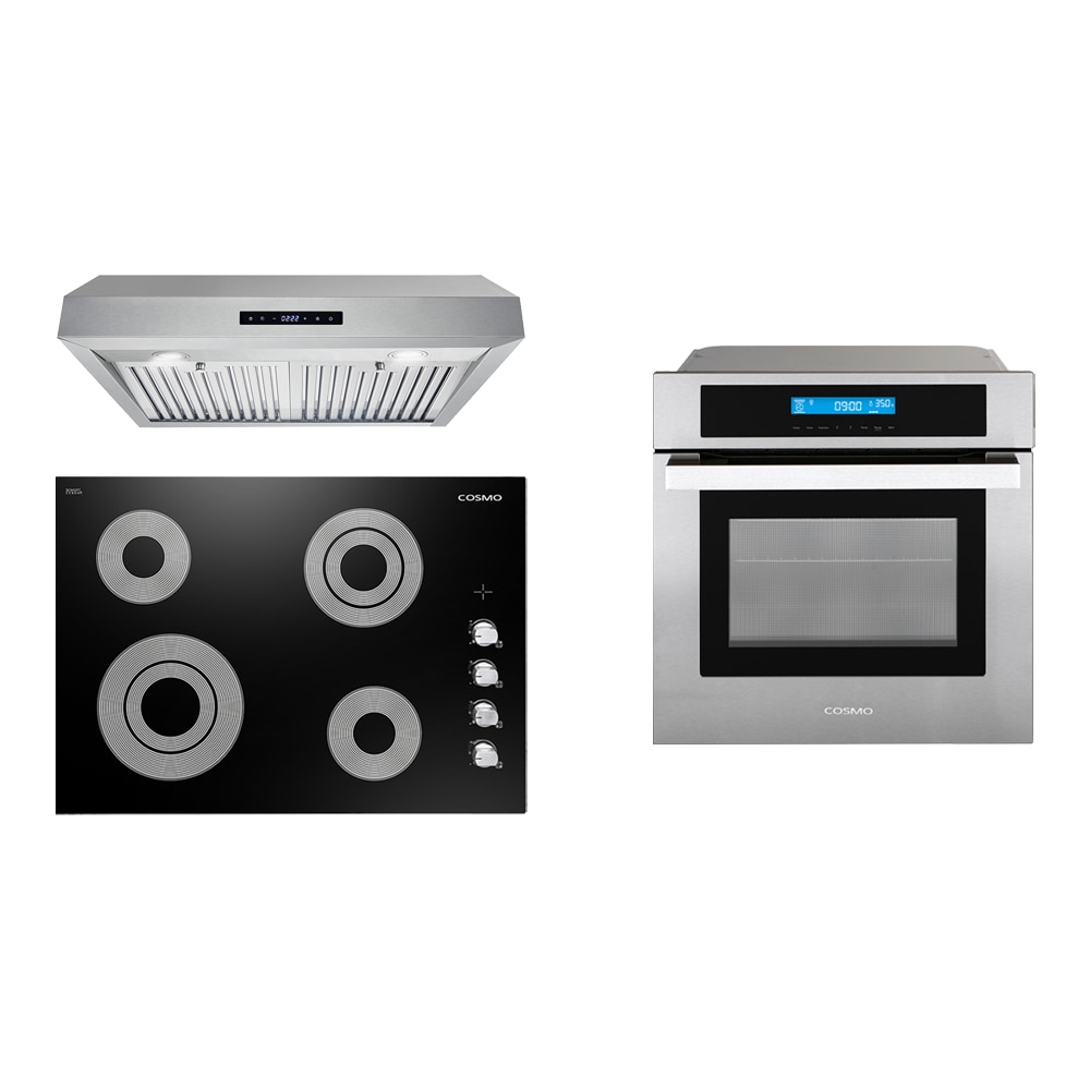 Shop Cosmo 3 Piece Kitchen Package With 30 Electric Cooktop 30 Under  Cabinet Range Hood 24 Single Electric Wall Oven at