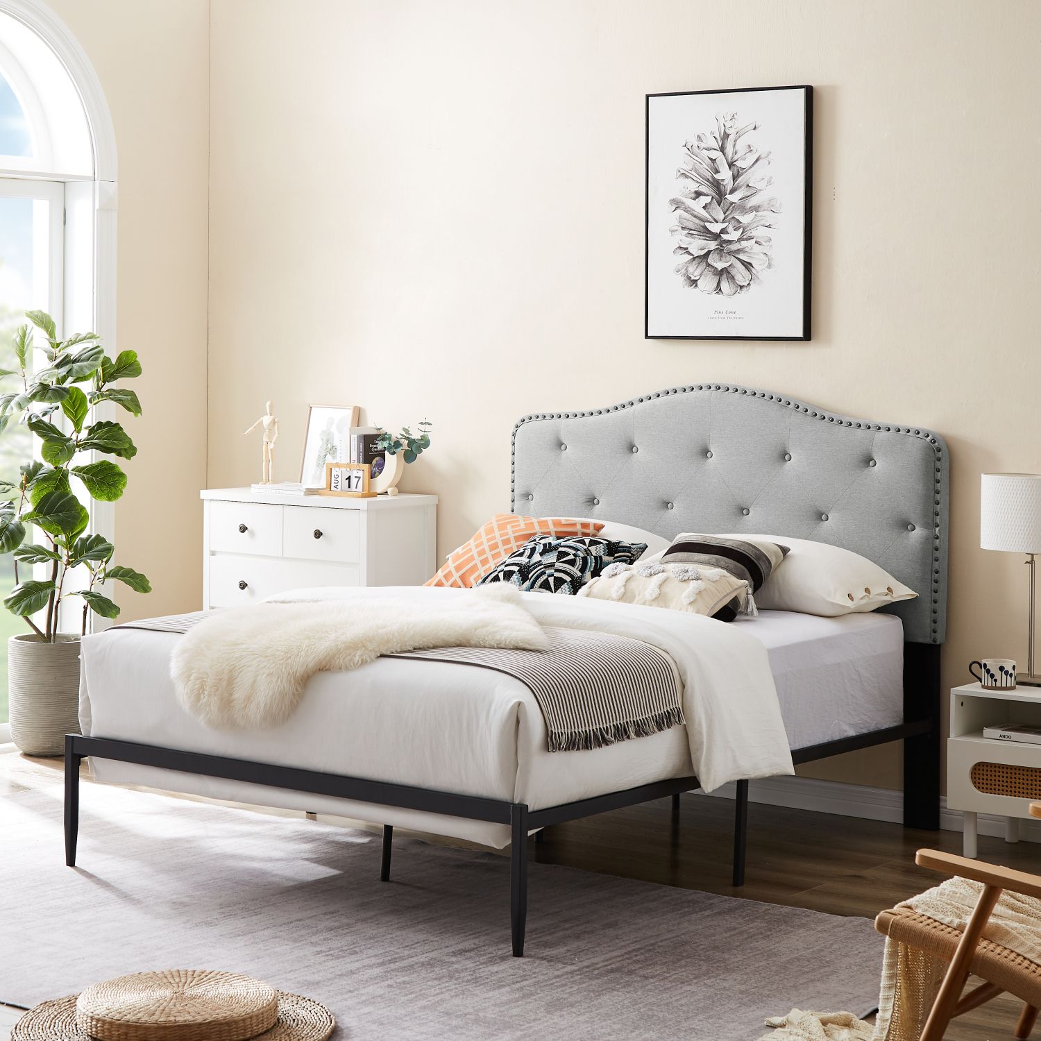 JASMODER W130254331 Light Gray Queen Composite Platform Bed
