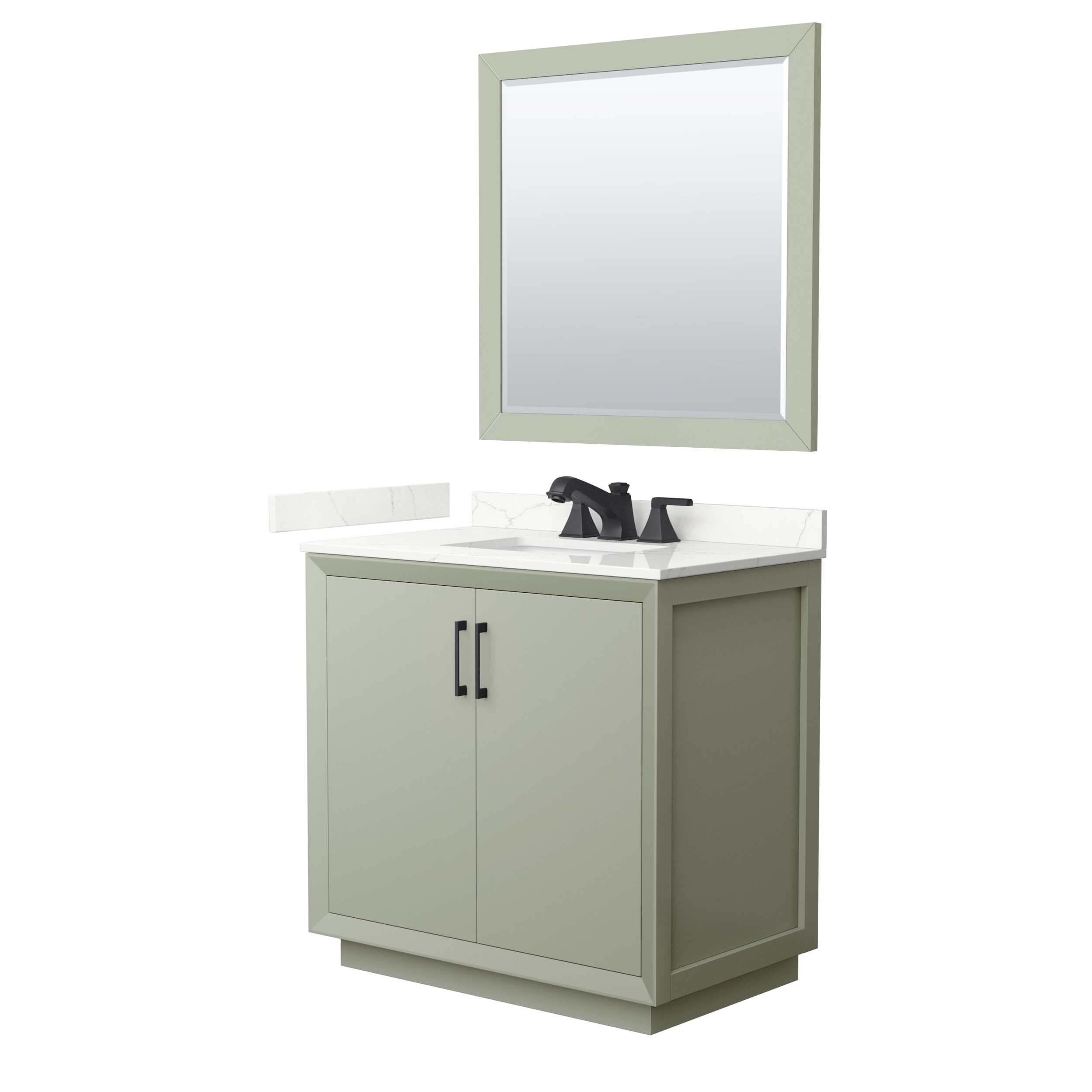 Wyndham Collection WCF414136SLBGTUS3M34 Strada 36-in Light Green Undermount Single Sink Bathroom Vanity with Giotto Quartz Top (Mirror Included)