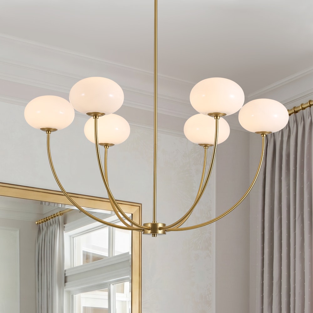 Wonderindoor 6 -Light Brushed Gold Opal glass Metal Chandelier