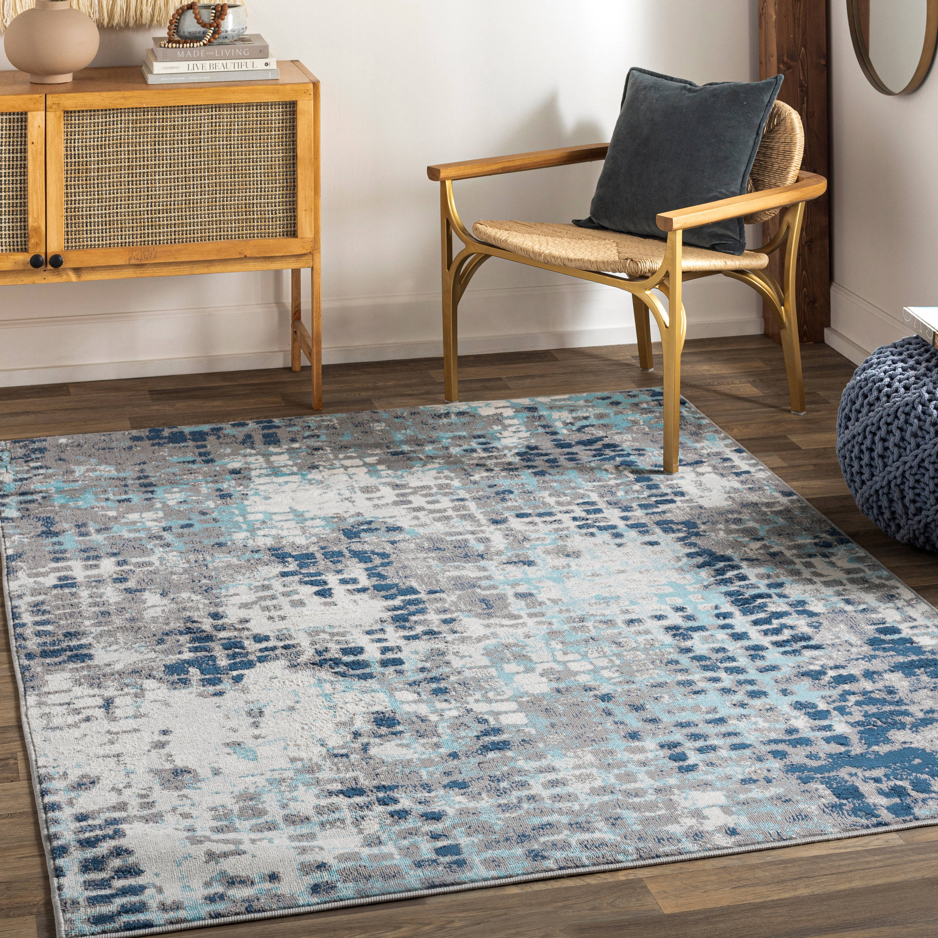 Livabliss FSA2345-679 Floransa 7 x 9 (ft) Polypropylene Black/Blue Rectangular Indoor Abstract Mid-Century Modern Area rug
