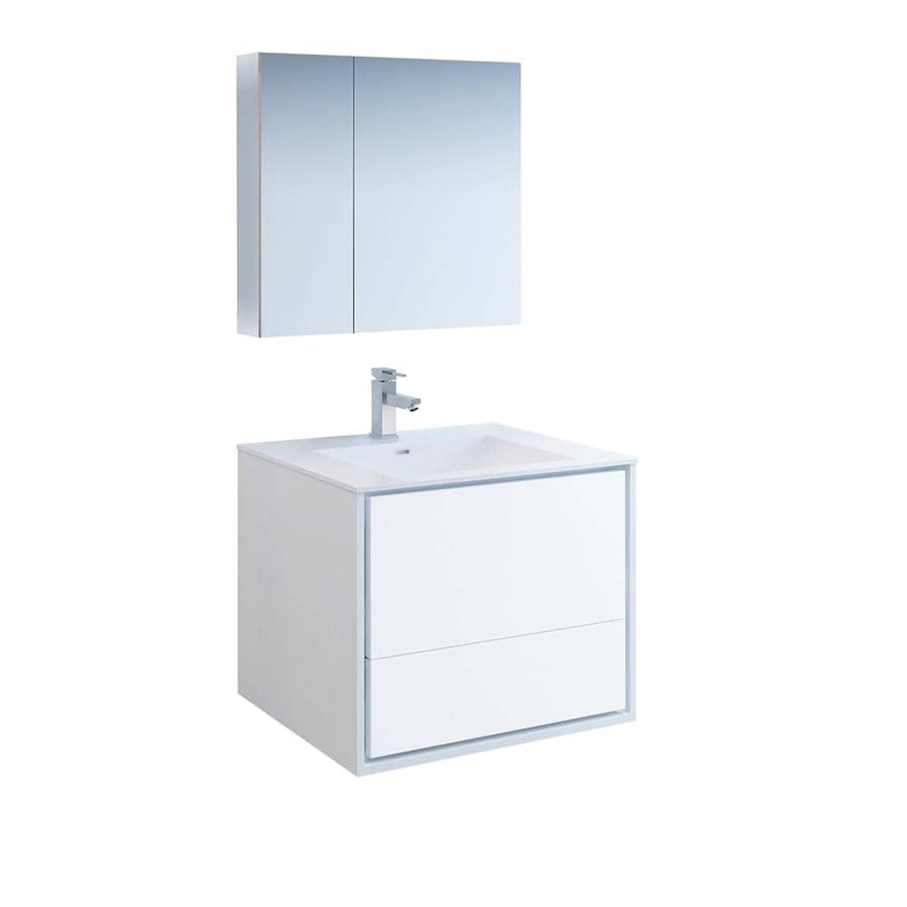 Fresca FVN9230WH Catania 30-in Glossy white Single sink Floating Bathroom Vanity with White Acrylic Top