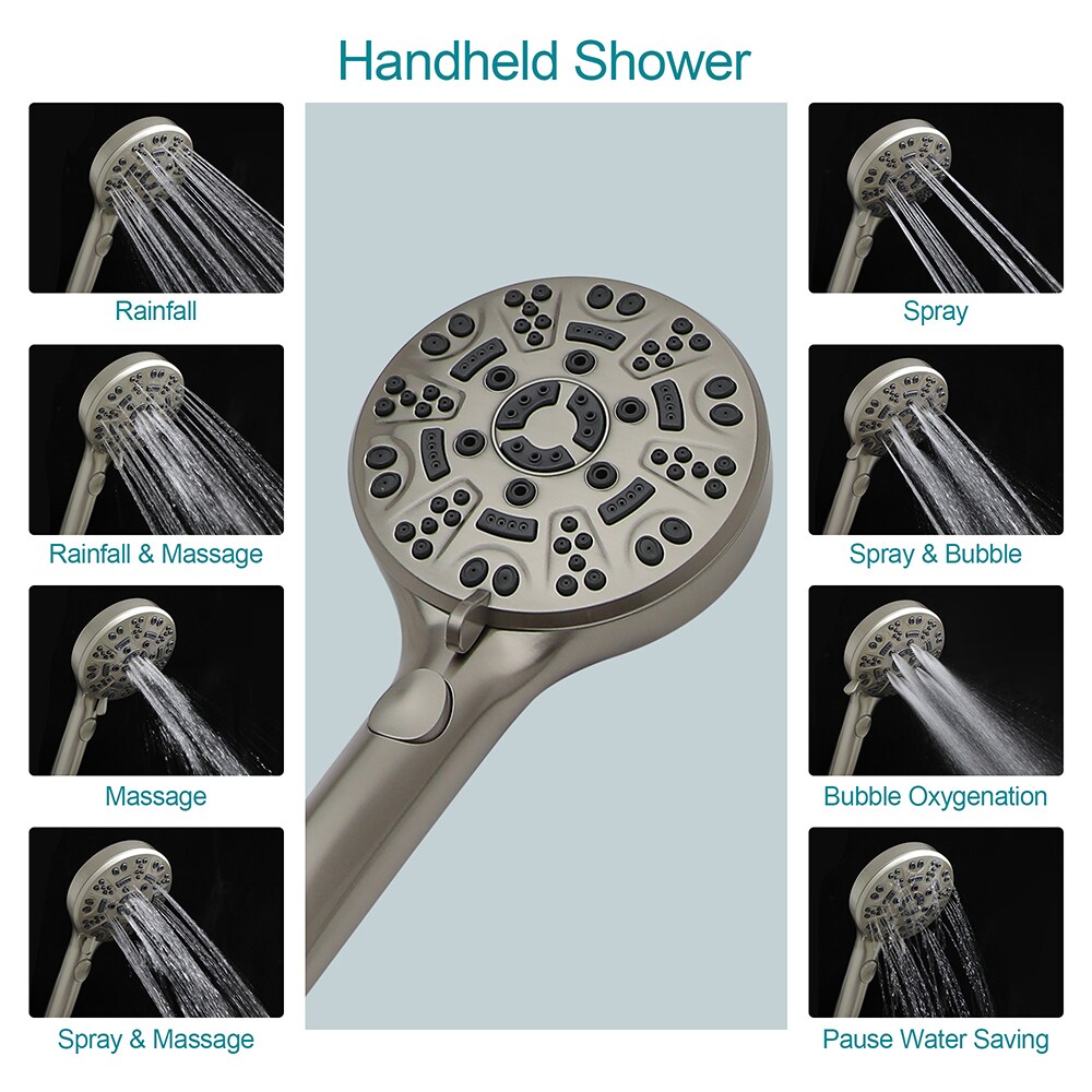 KICHAE 8-mode Dual shower head Brushed Nickel Round Dual/Combo