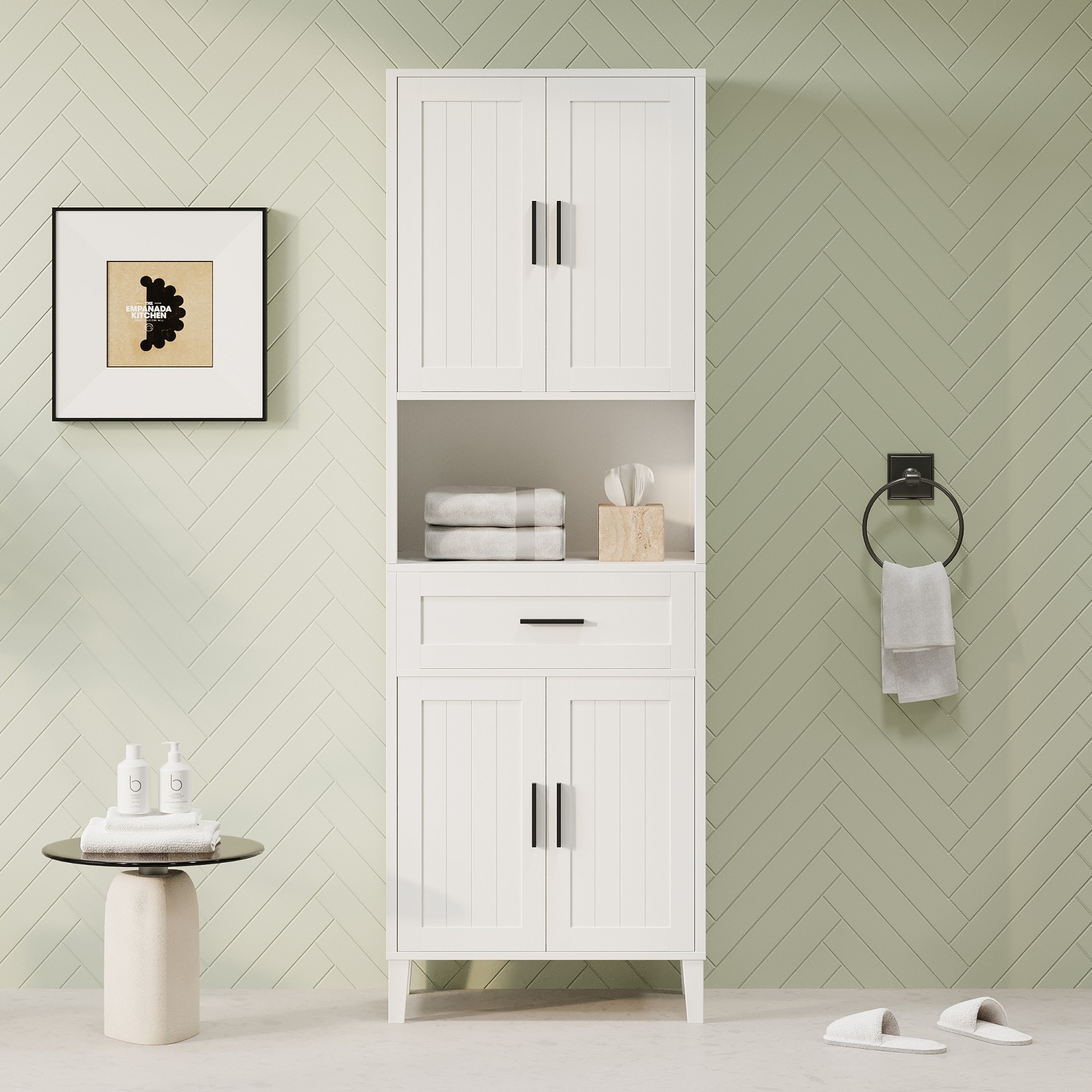 Dexmalle N729P272001 70.9-in White High Freestanding Tall Bathroom Cabinet with Drawer and Cabinets