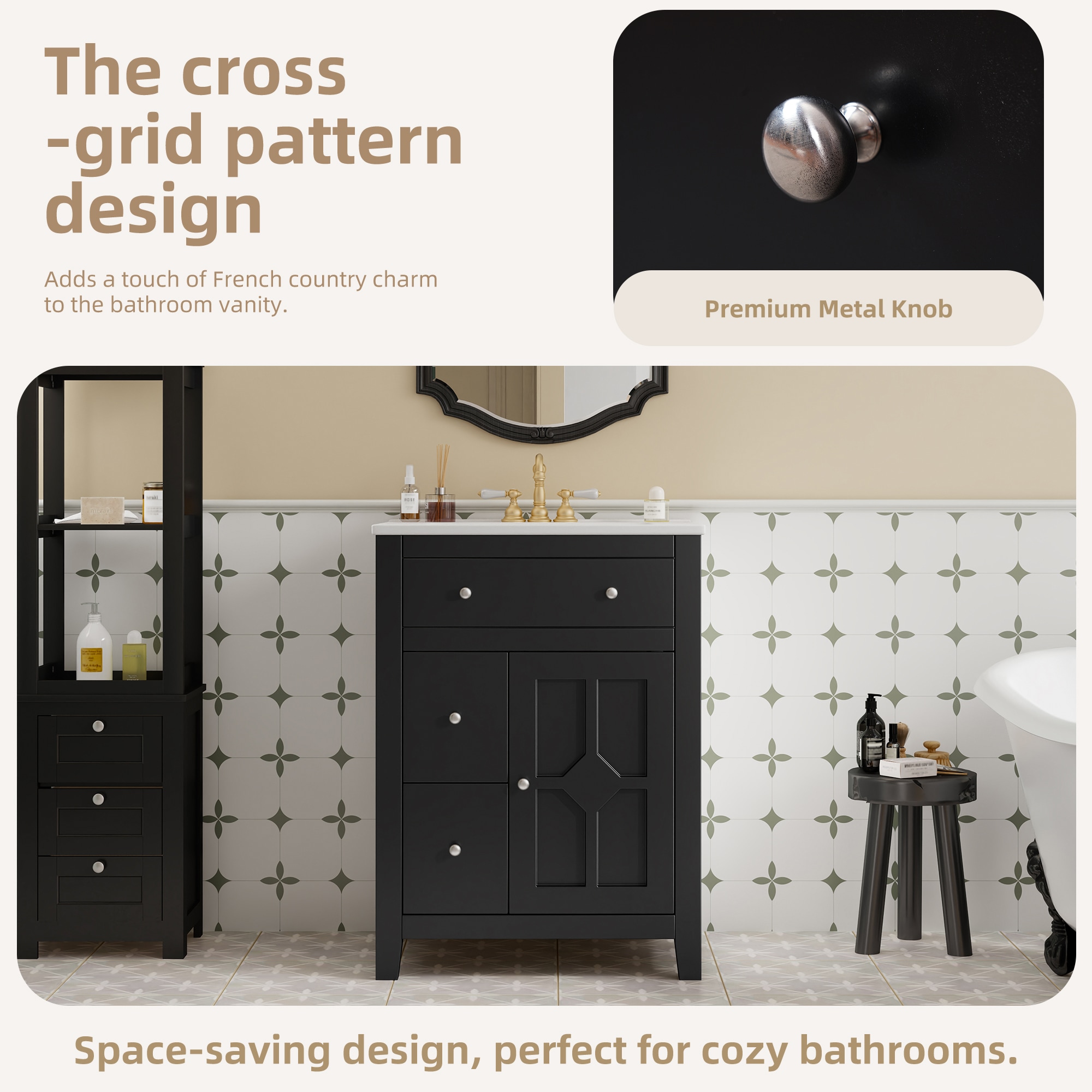 Tinyhomie 24 Modern Bathroom Vanity with Ceramic Basin Restroom Basin ...
