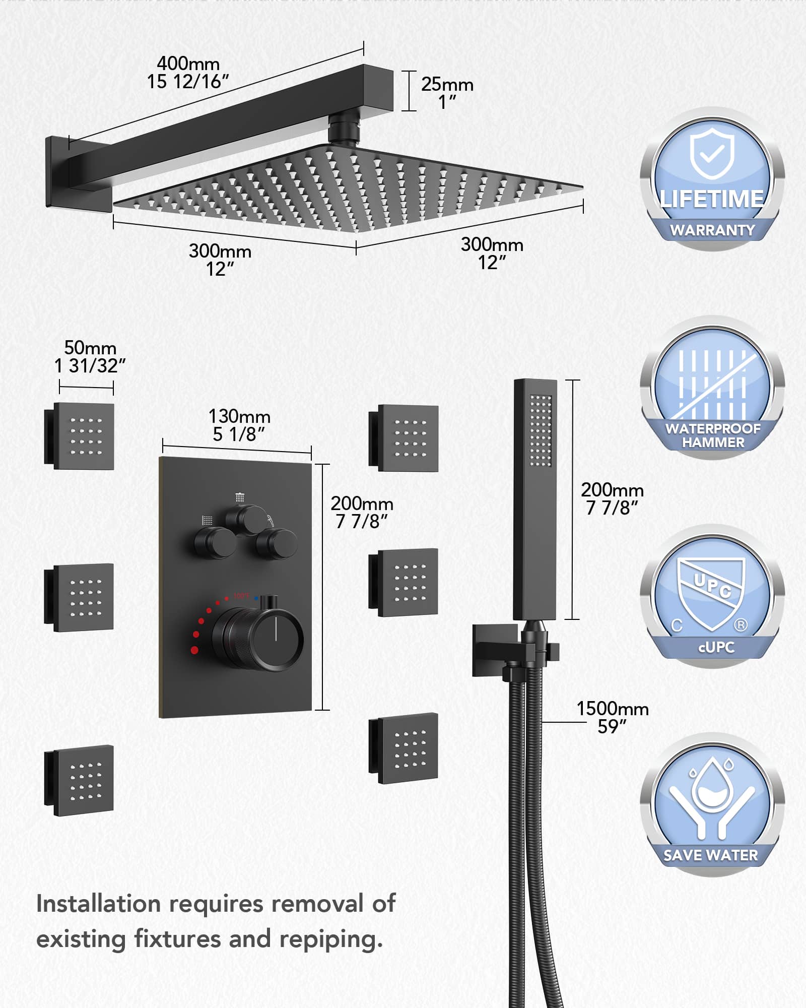 EVERSTEIN SFS1003-BK12 Tub-Shower-Faucets - View #11