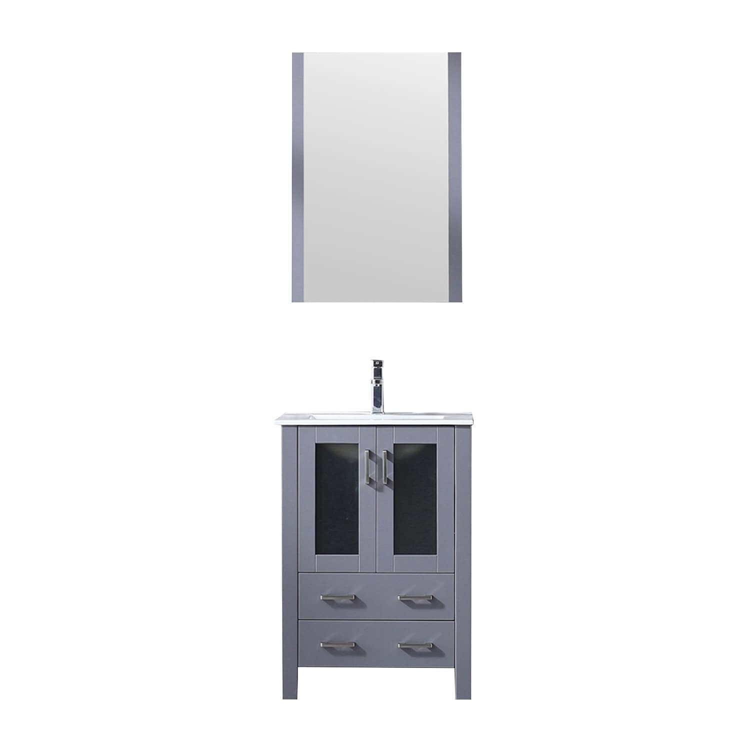 Lexora LV341824SBESM22F Volez 24-in Dark Grey Single sink Bathroom Vanity with White Ceramic Top (Mirror Included) (Faucet Included)