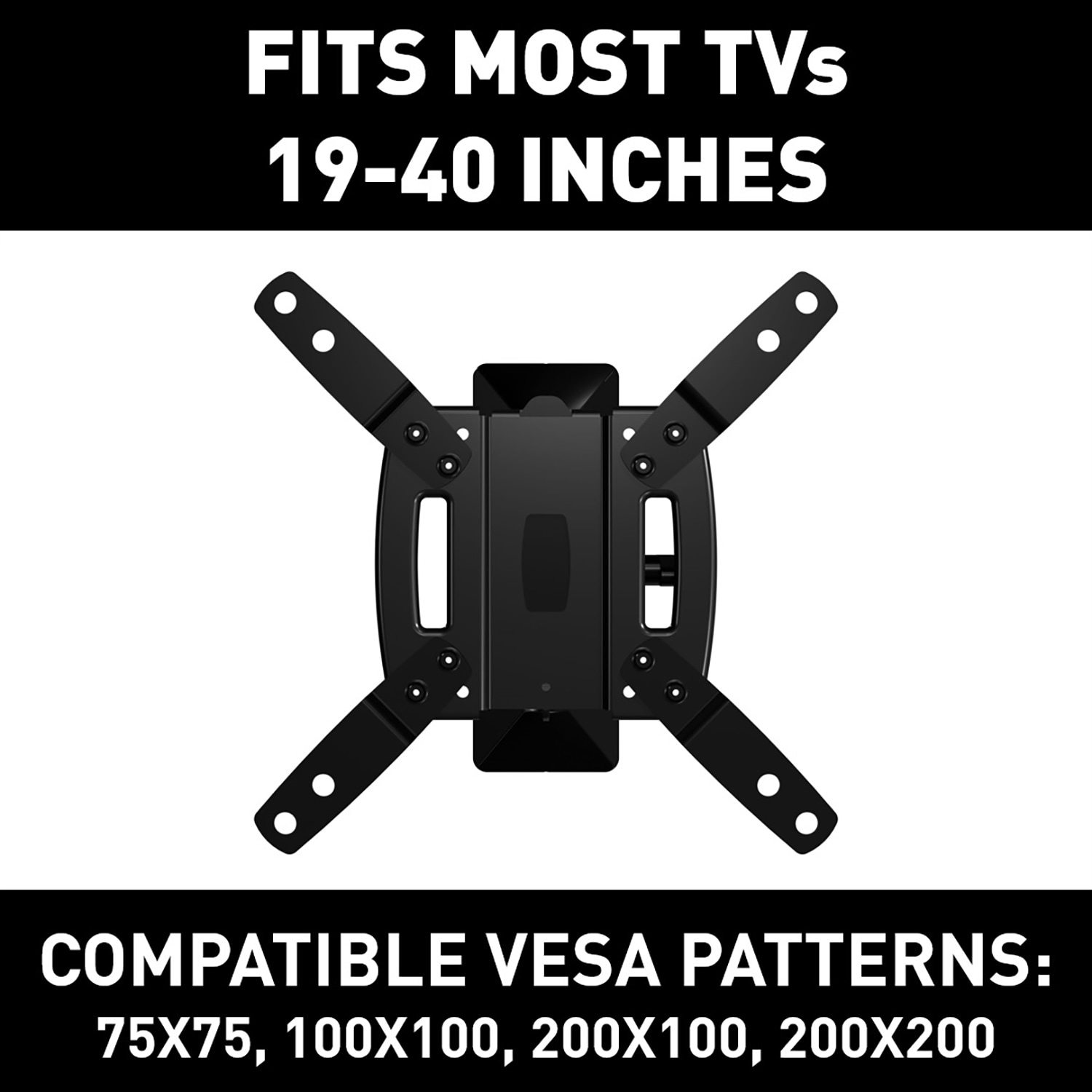 Full Motion TV Wall Mount fits 12 to 40 TVs and VESA 200x200, Black