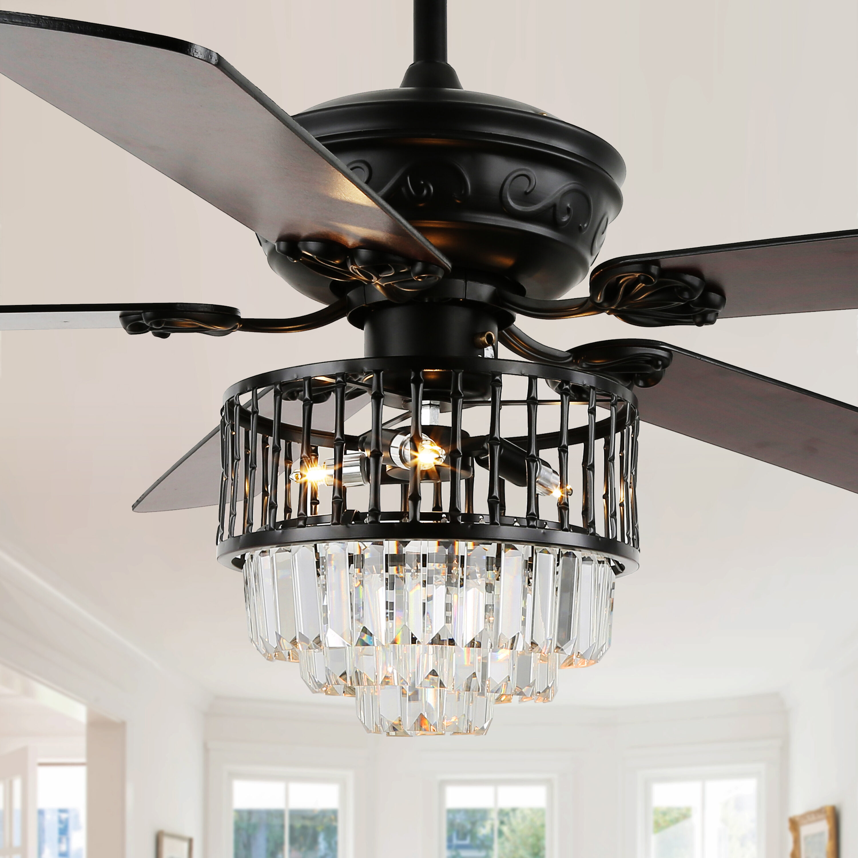 Oaks Decor BD2046-B Terra 52-in Color-Changing Integrated LED Black with Clear Blades Ceiling Fan With Light - Remote Included ( 5 -Blade )