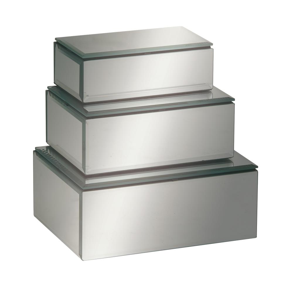 Grayson Lane 87256 Glam Style Rectangular Beveled Mirror Boxes Set of 3: 8-in 7-in 6-in