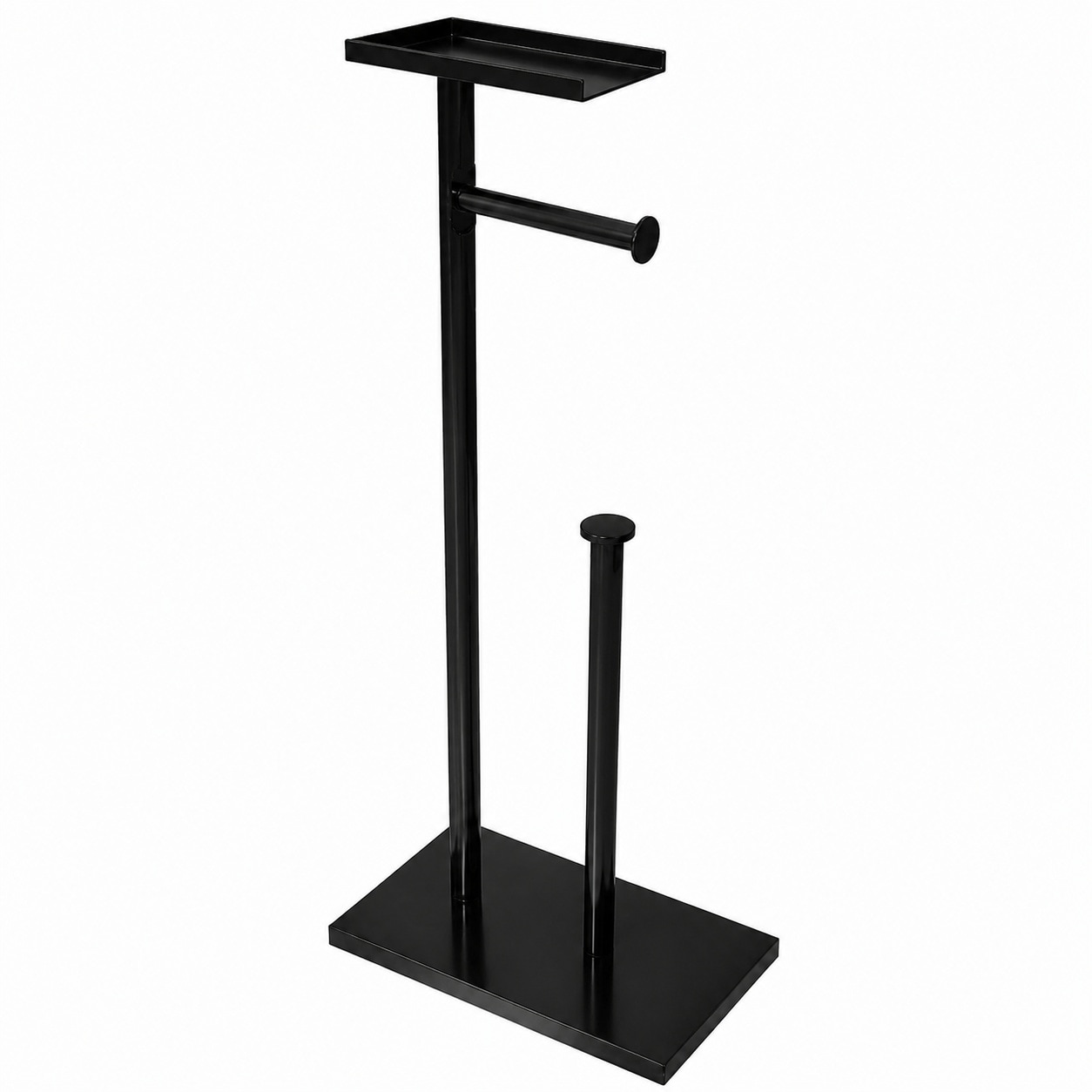 Aoibox  Free Standing Black Toilet Paper Holder Stand with Phone Shelf Carbon Steel Rustproof No Drill Storage for Bathroom Use