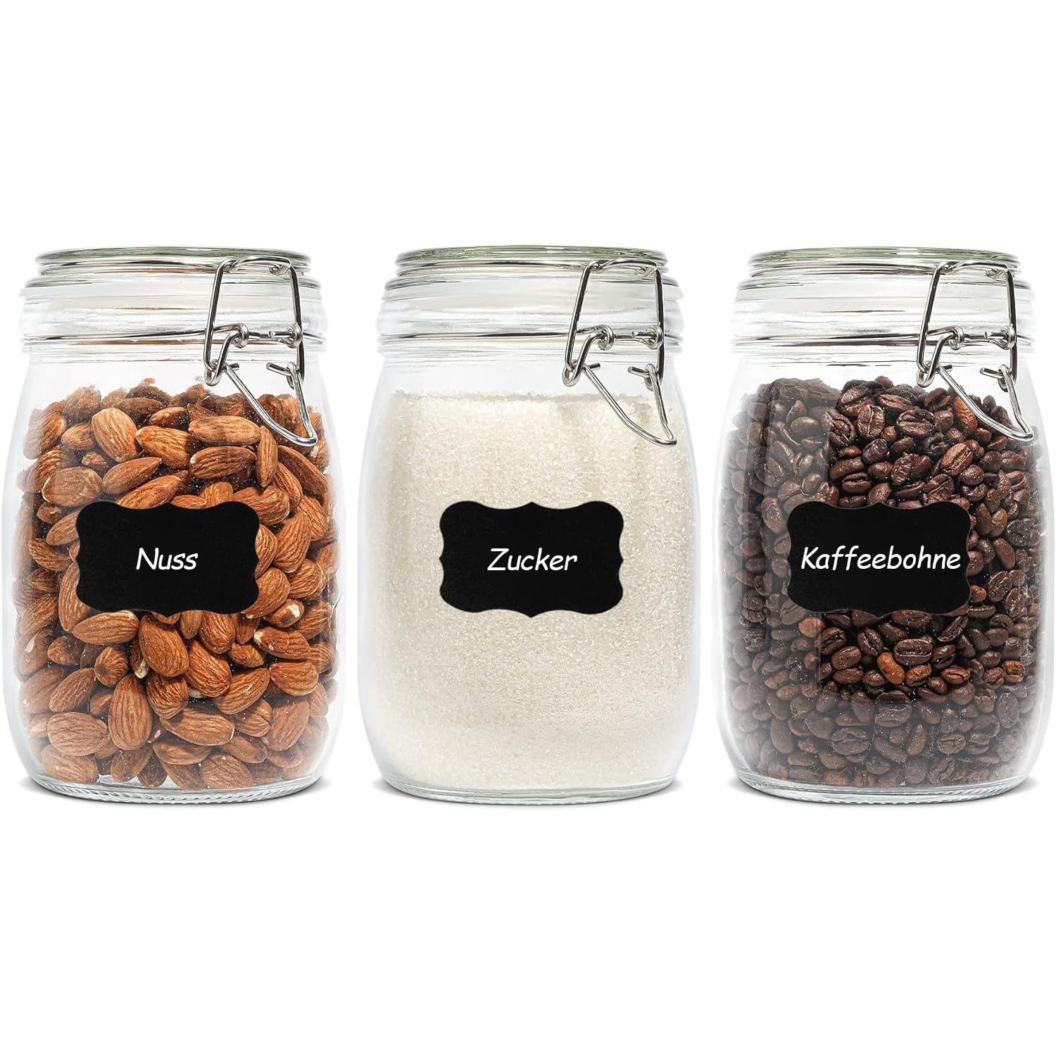KIWDZFU  Airtight Glass Canister Set of 3 with Lids 34oz Food Storage Jars Round Clear Preserving Seal Wire Clip Fastening for Kitchen Canning