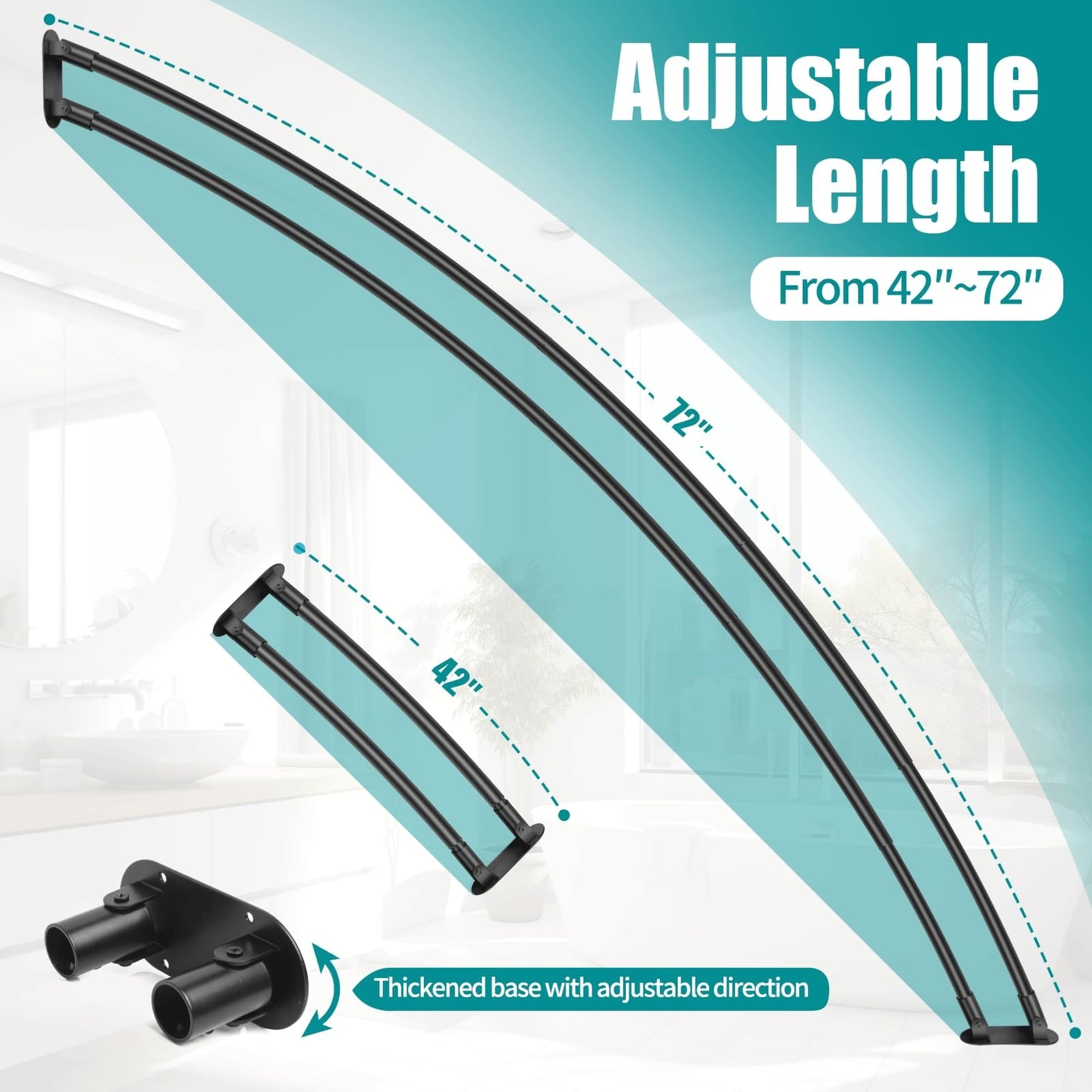 Numhew 42in to 72in L 2-Curved Black Double Shower Curtain Rod in the ...