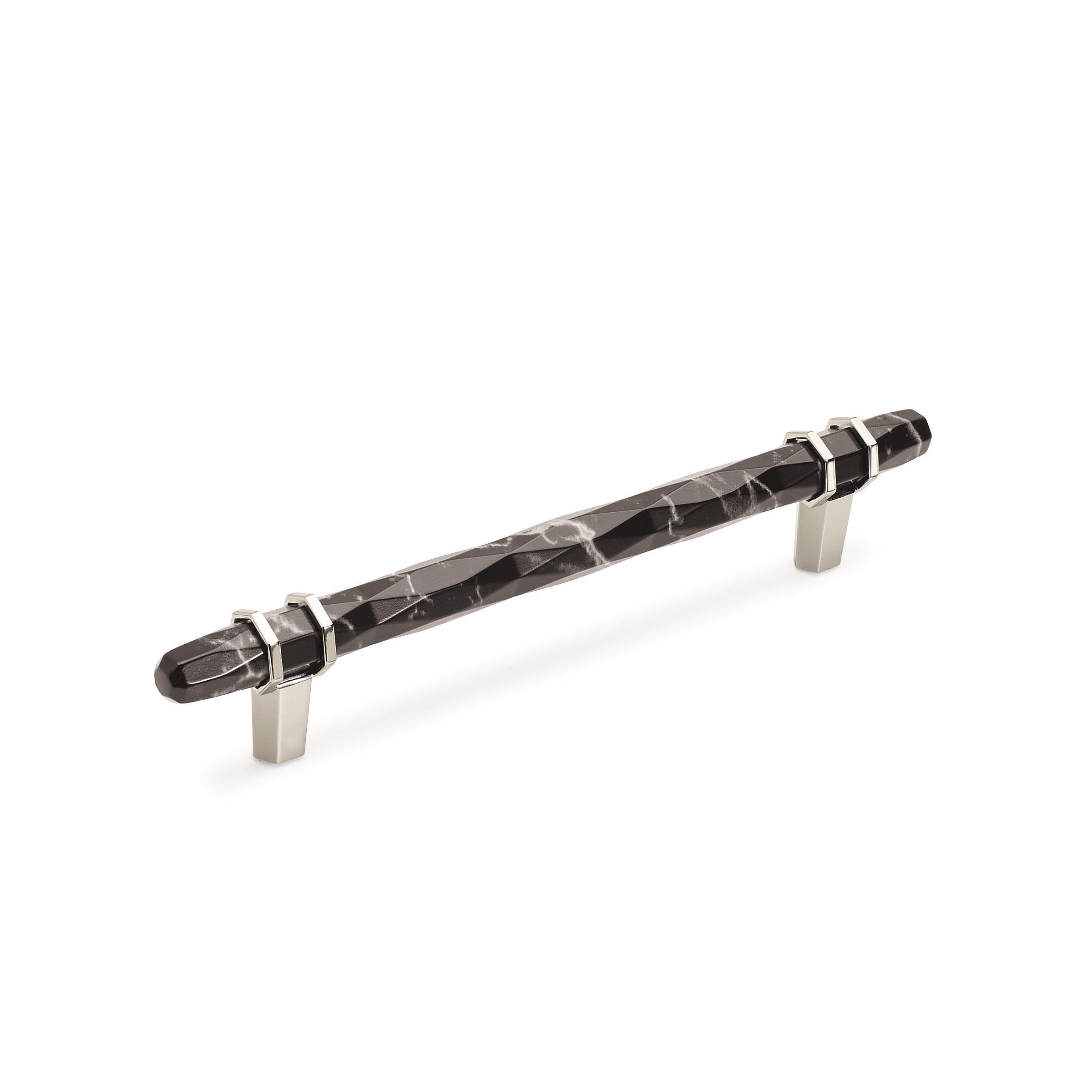 Amerock BP36650MBKPN Carrione 6-5/16-in , 160mm Center to Center Marble Black/Polished Nickel Cylindrical Bar