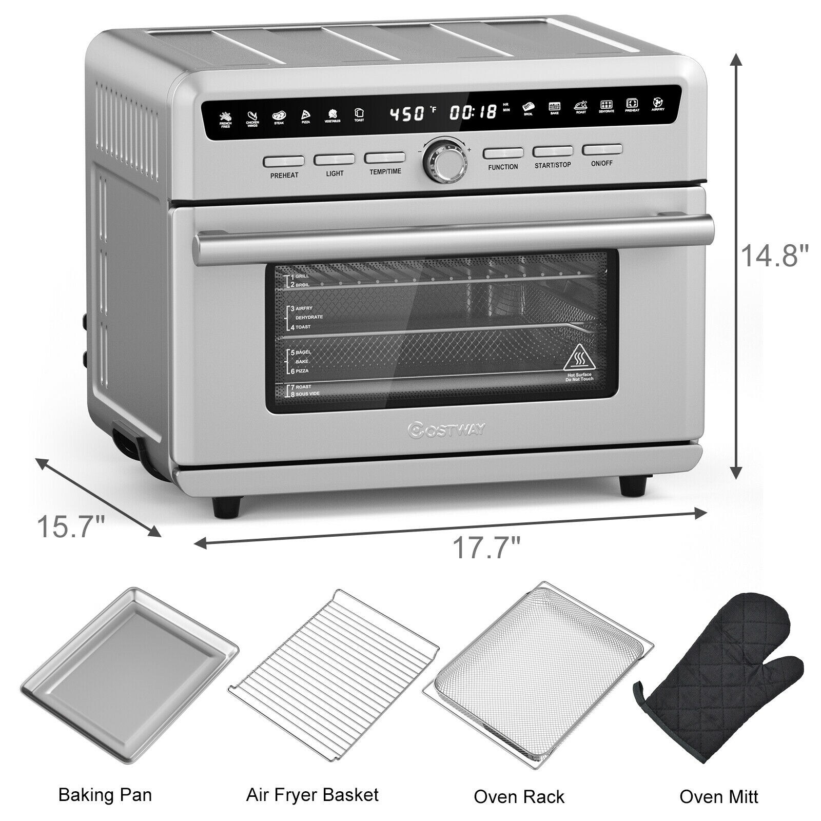 Costway 8-in-1 Air Fryer 10.6qt Digital Toaster Oven Rotisserie w/ Accessories - Black