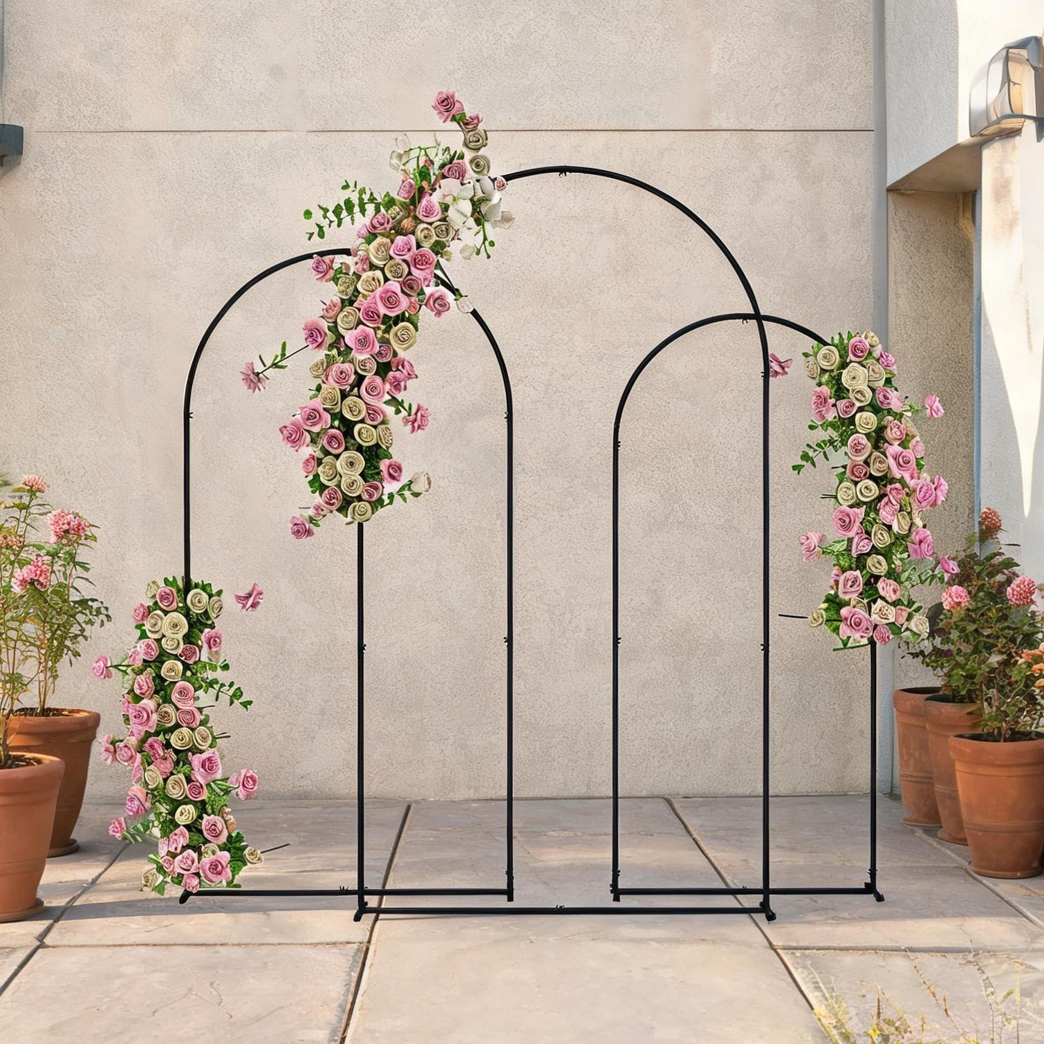 Naturefalls Sleek Black Metal Arch Backdrop Stand Set (3-Piece: 7 6.5 6 ft) for Events