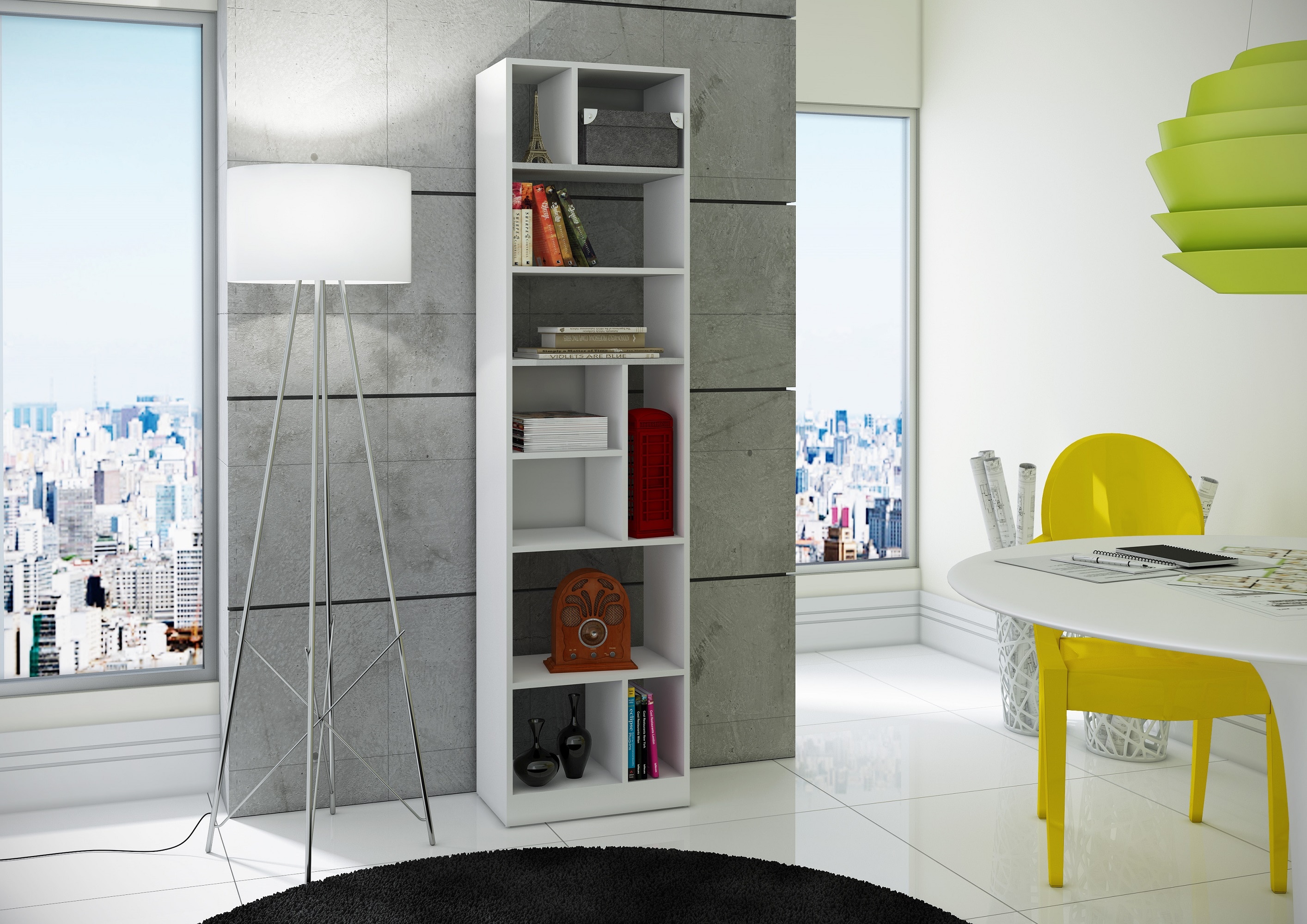 Manhattan Comfort 22AMC6 Valenca White Composite 10 -Shelf Bookcase ( 18.7-Inches W x 70.87-Inches H x 11.57-Inches D ) Finished