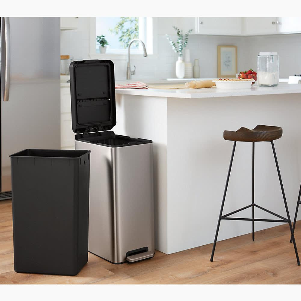 KOHLER 13-Gallon Stainless Steel Slim Step Trash Can With Bifold