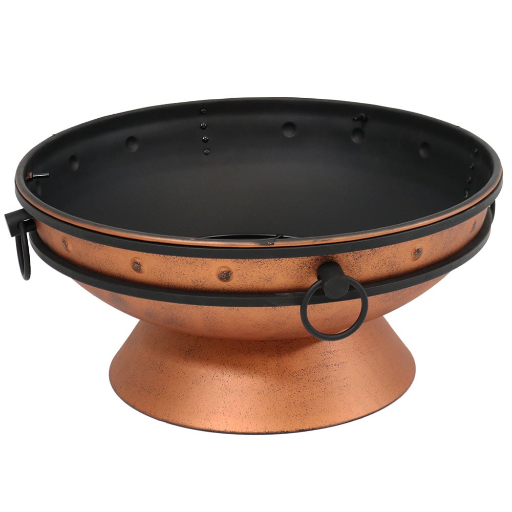 Copper Finish 30-Inch Round Wood-Burning Fire Pit with Handles