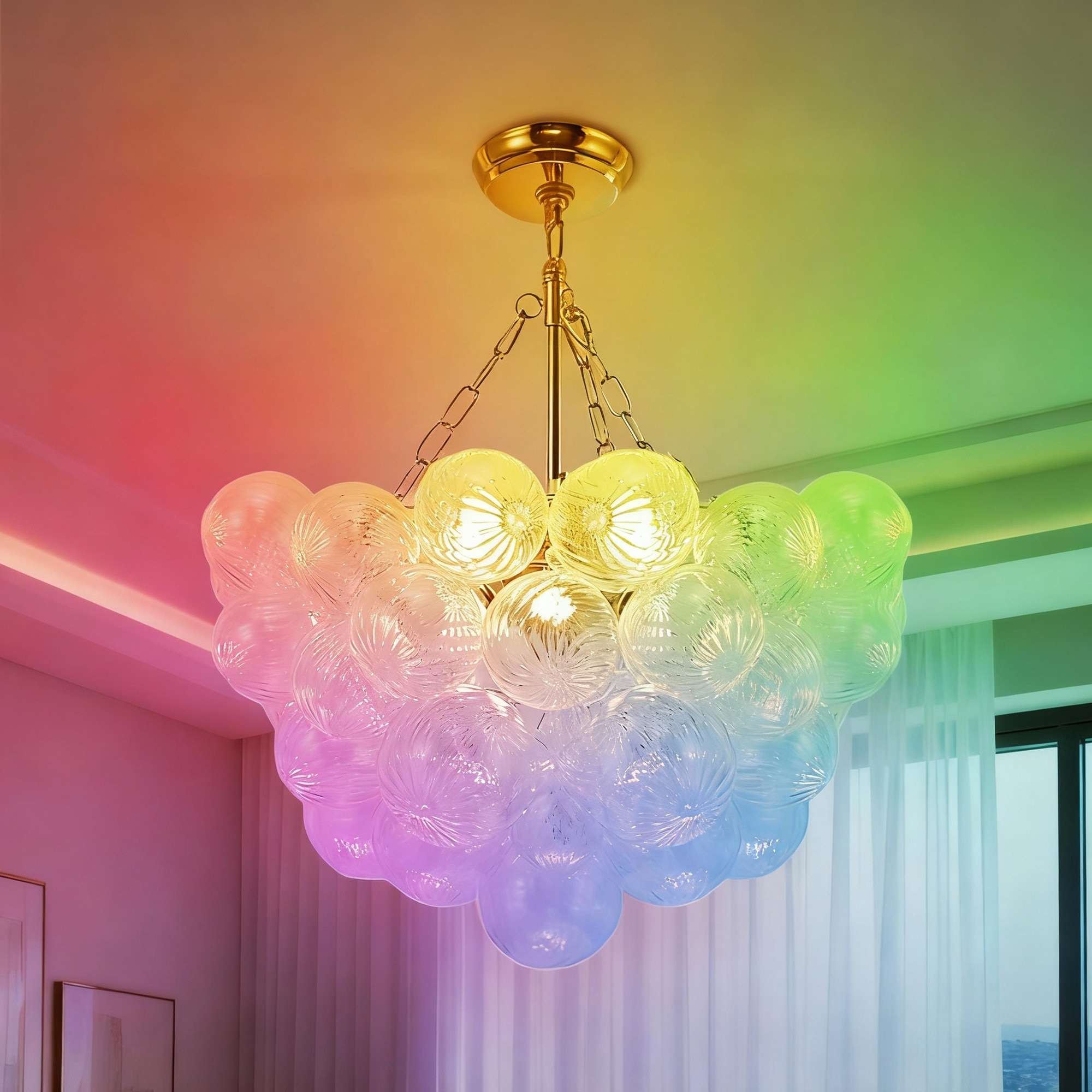 DORESshop 49.1 in 8 Light Gold Modern Chandelier with Remote RGBCW Color Changing and Dimmable LED Height Adjustable for Dining Room Foyer or Living Room