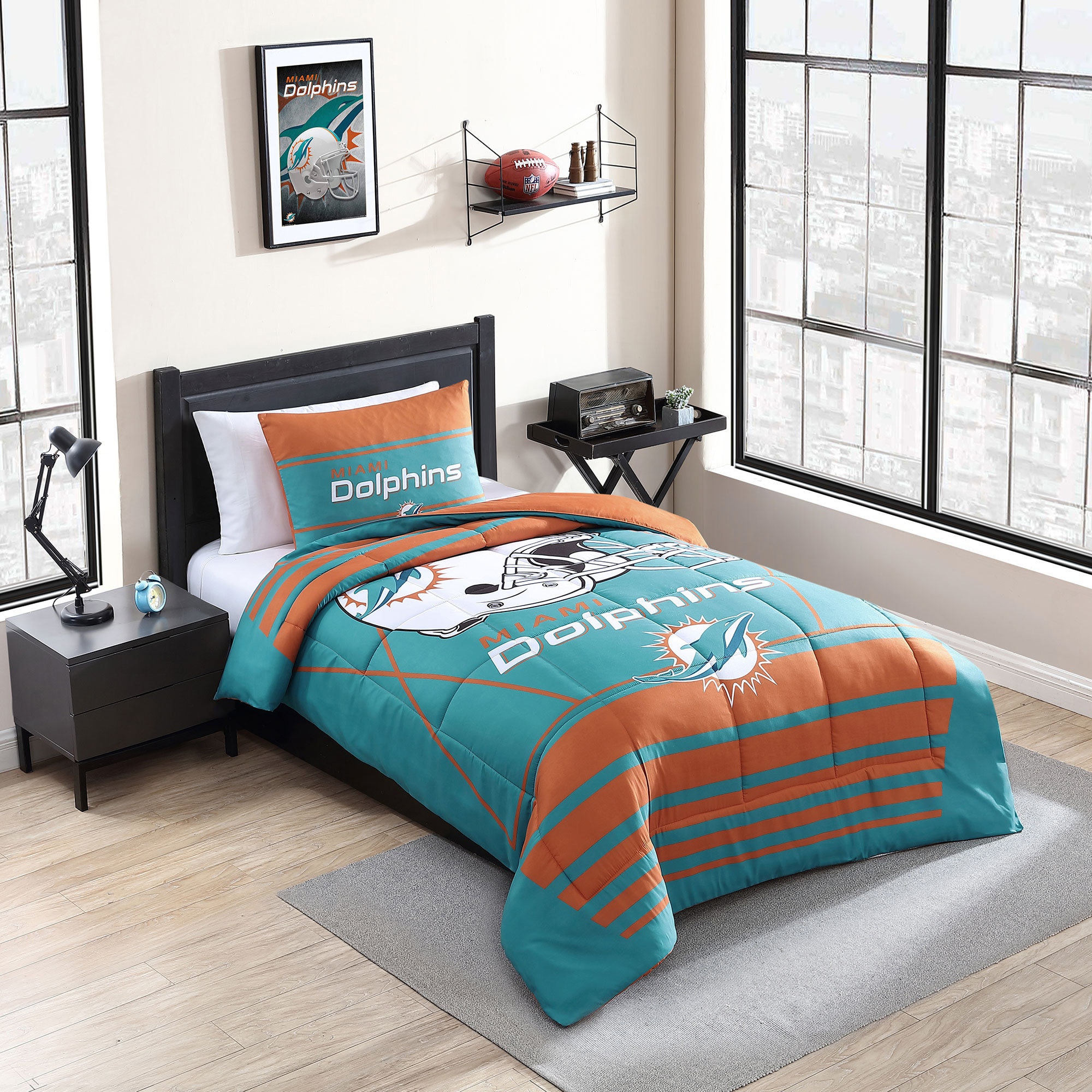 Cathay Sports Miami Dolphins 2-Piece Aqua/Orange Twin/Twin Xl Comforter Set  in the Bedding Sets department at